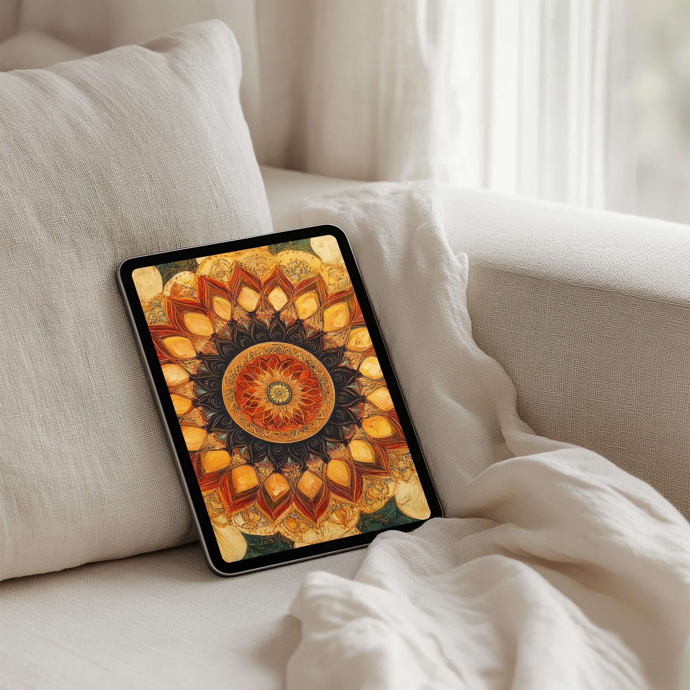 Elegant mandala iPad background for instant download adds calm inspiration to any tablet setting with soft neutral textures
