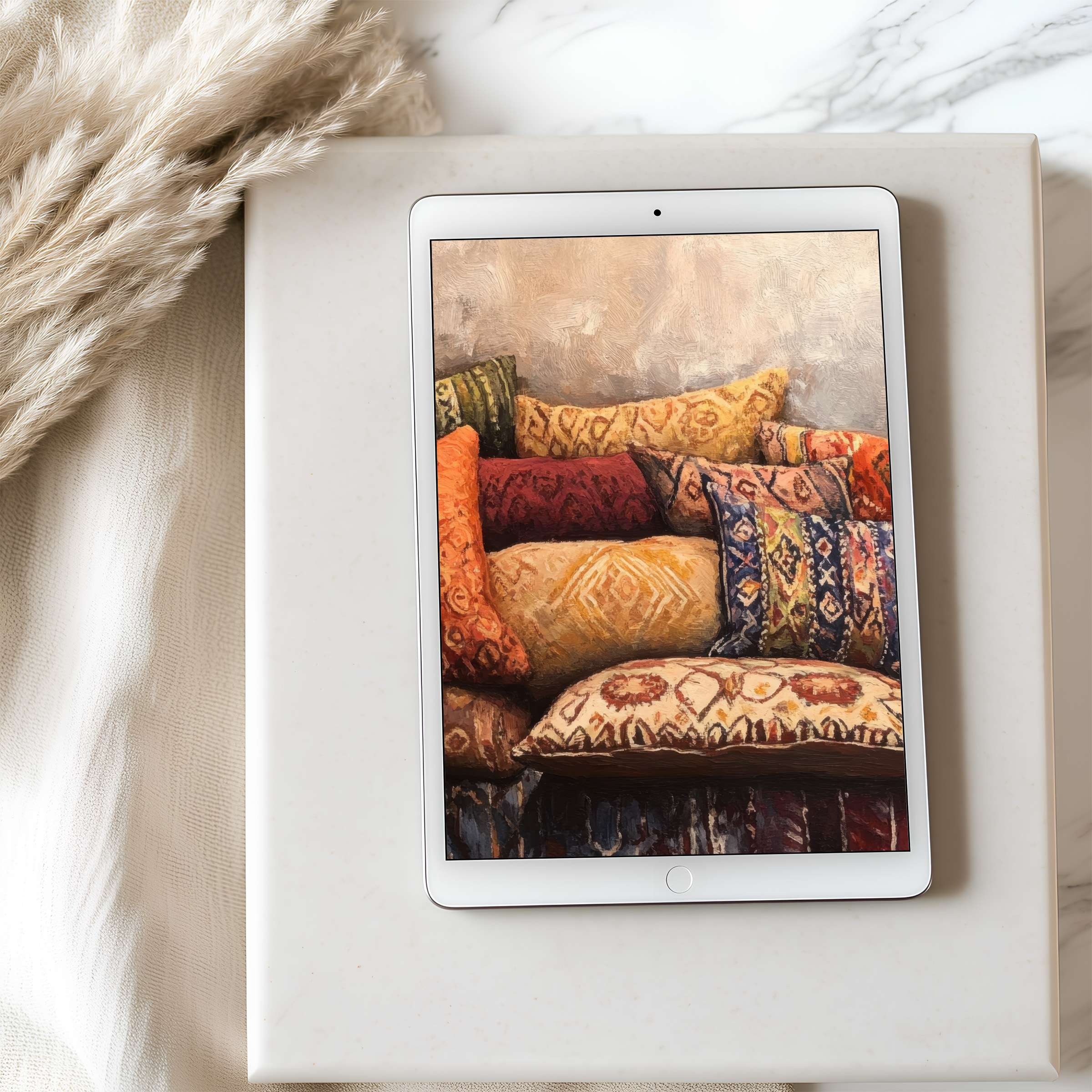 Vibrant tablet wallpaper with earthy tones and textured patterns evokes warmth and calm, perfect for iPad high-resolution download