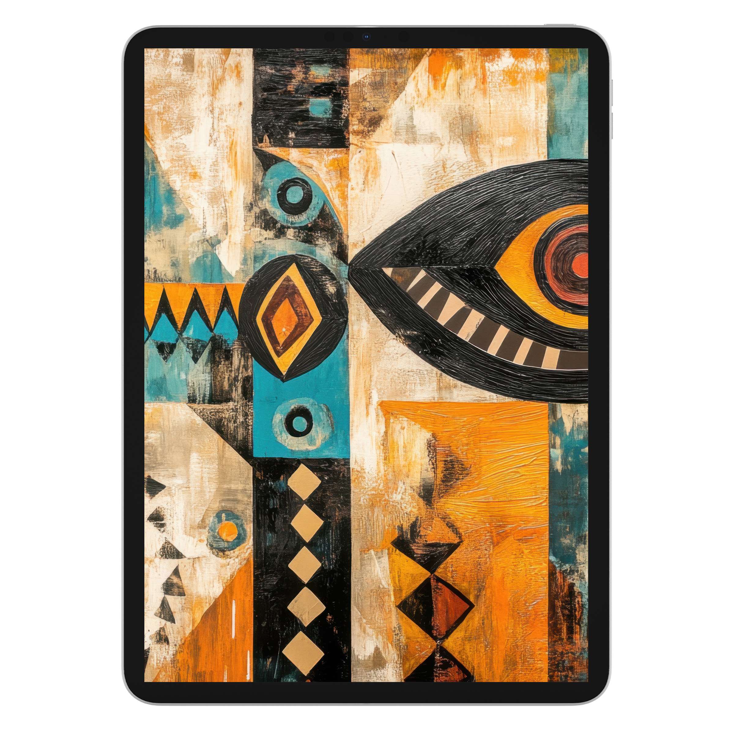 Boho iPad wallpaper with vibrant abstract patterns and earthy tones for a calm digital download background on any tablet device