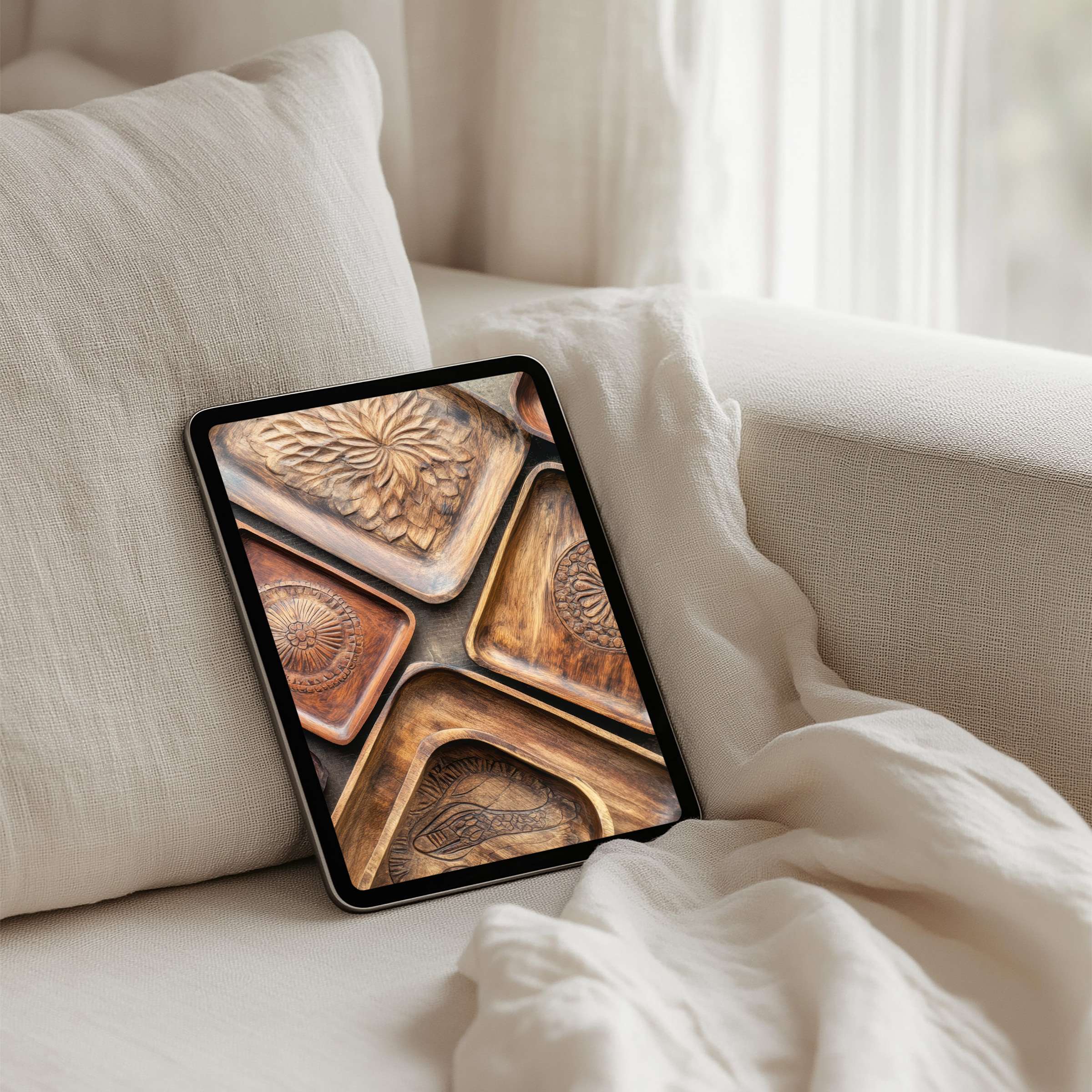 Elegant iPad background featuring warm wooden textures evokes calm and inspiration perfect for any tablet instant download suitable