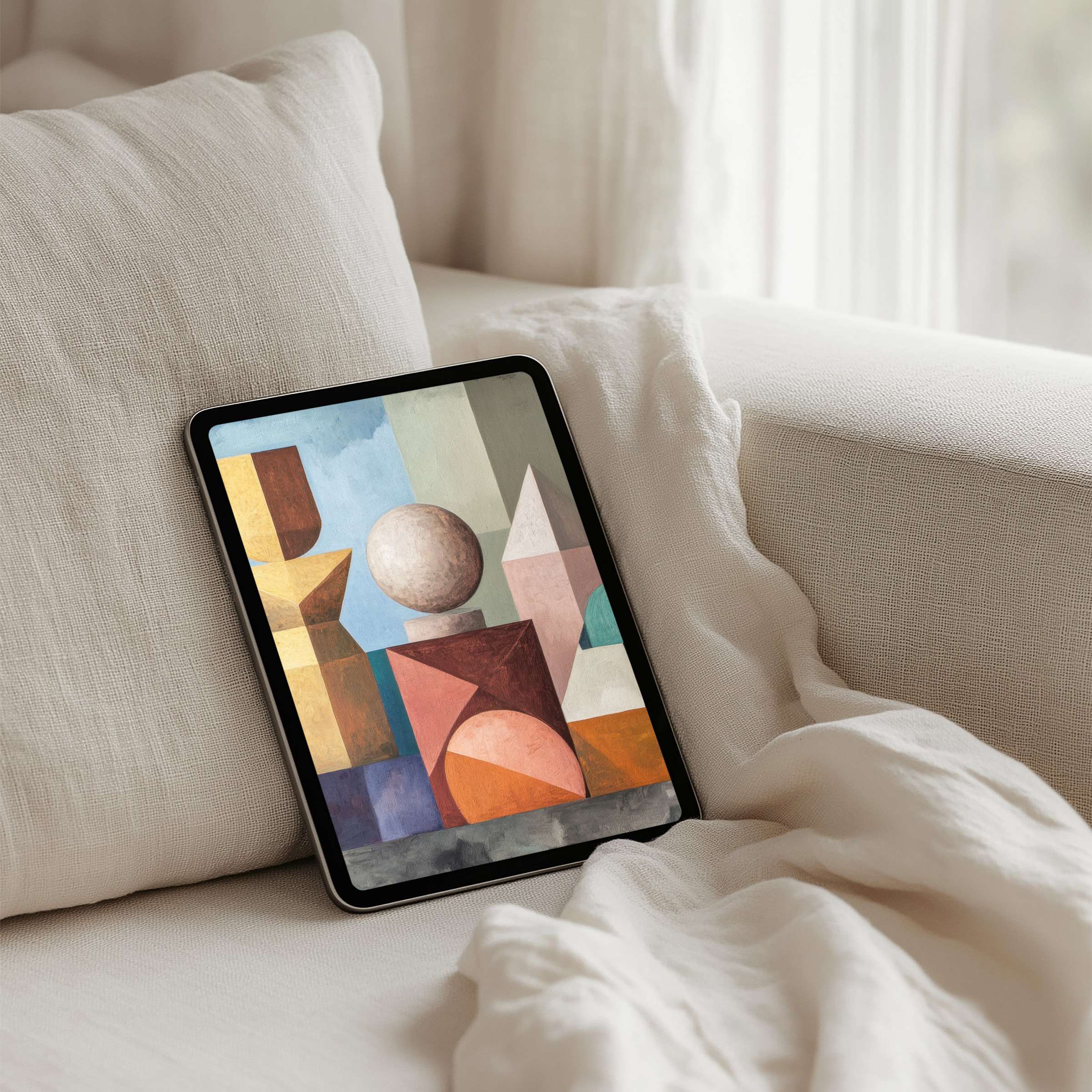 Elegant geometric abstract iPad background for instant download on tablets brings calm inspiration to any design-conscious space