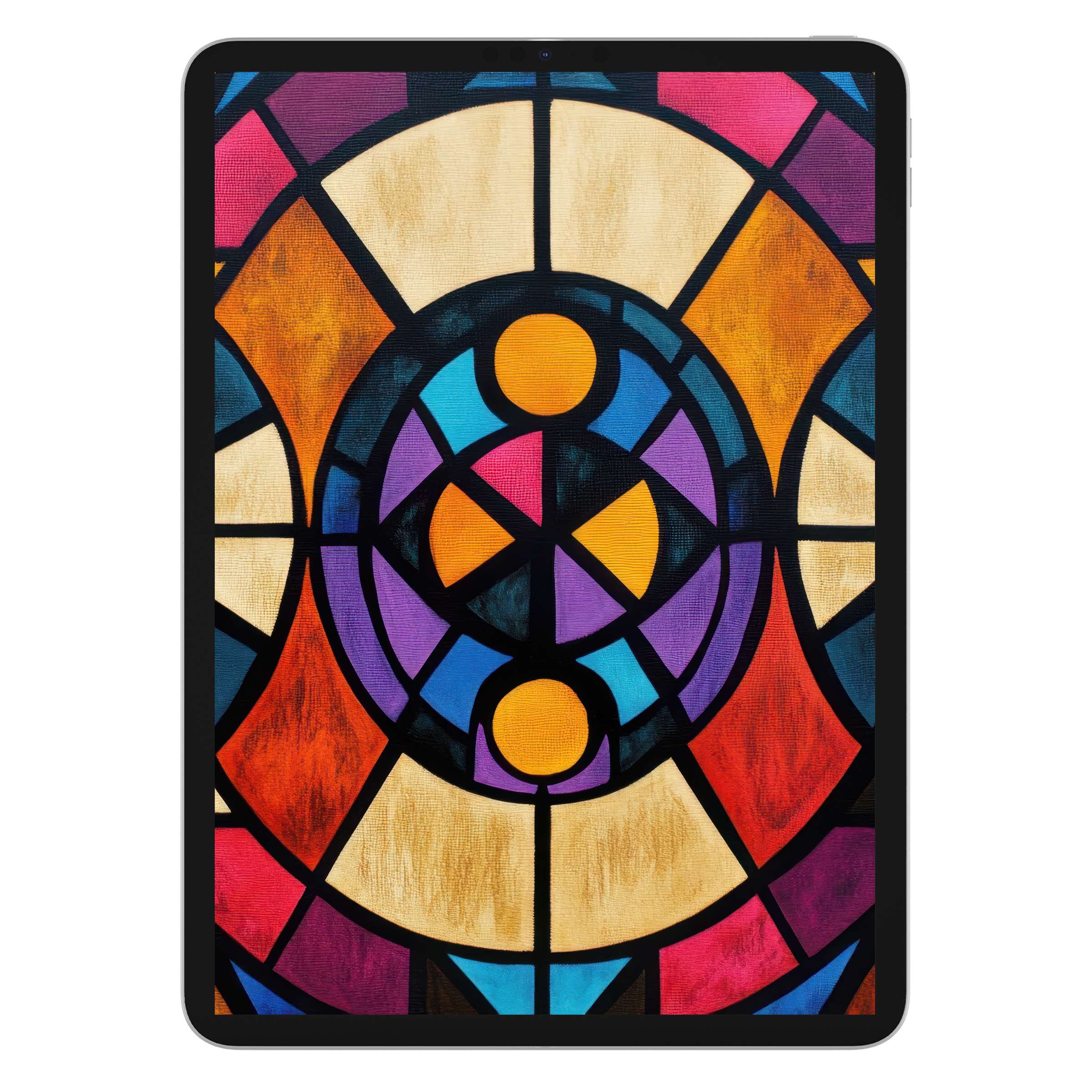 Vibrant boho iPad wallpaper as a digital download with a stained-glass style enhances any tablet background with artistic flair