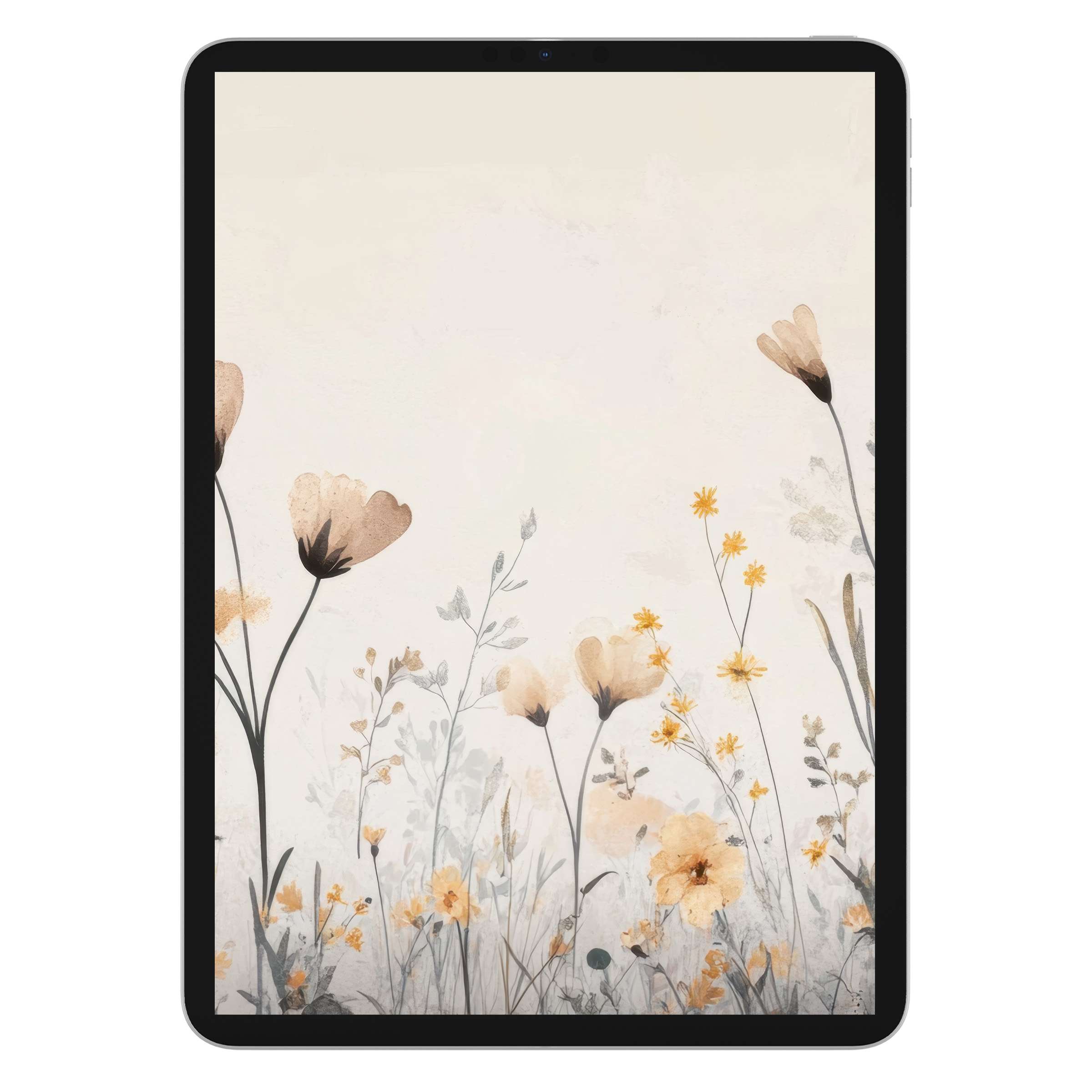 Elegant boho iPad wallpaper with tranquil floral digital download for tablet background, exuding serene charm and eco-friendly appeal
