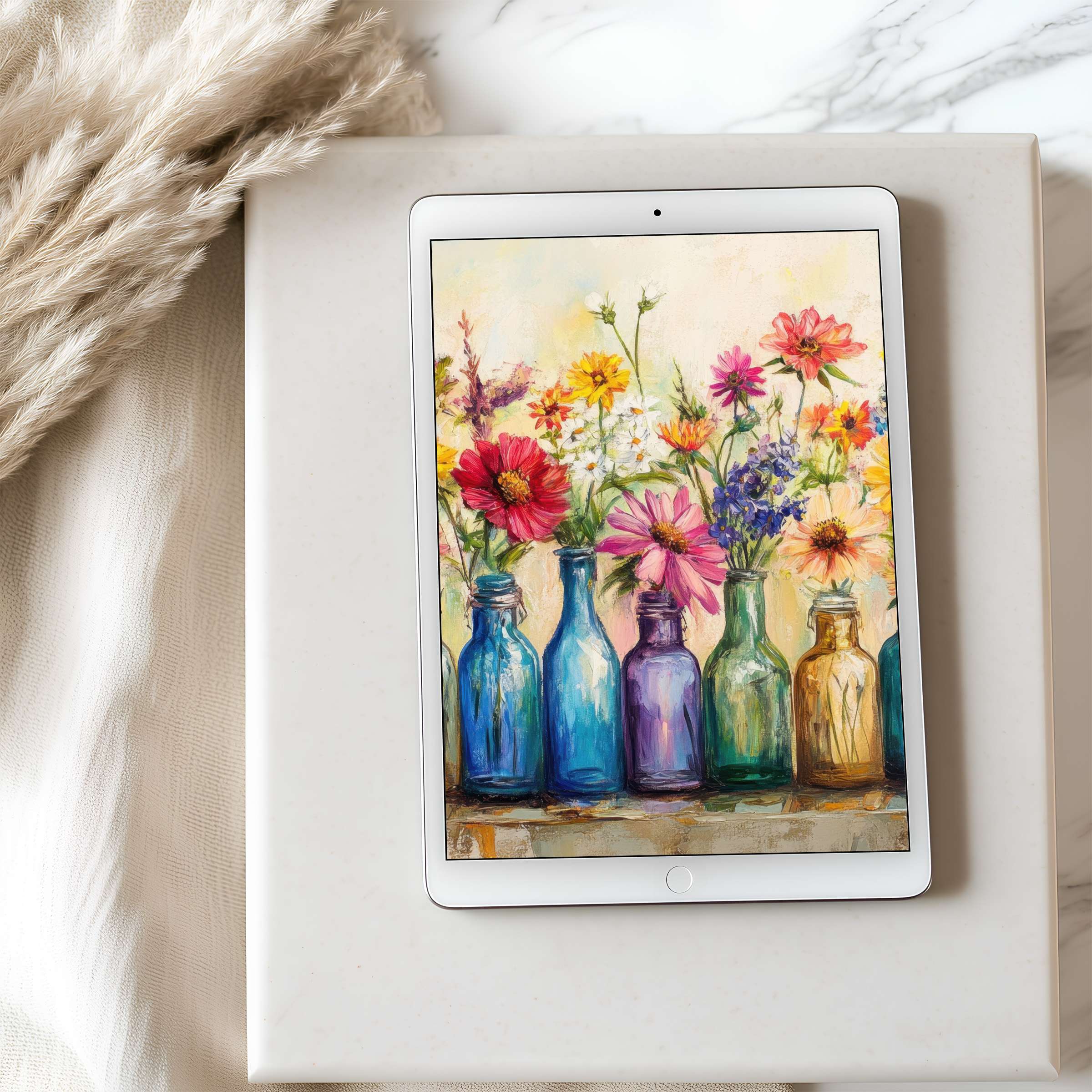 Elegant floral art tablet wallpaper in high resolution, enhancing calm ambiance, perfect for iPad and Android tablet download