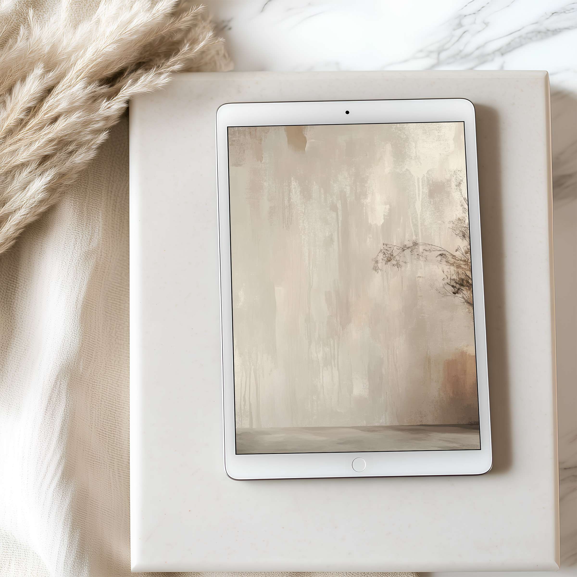 Elegant tablet wallpaper featuring calming abstract art in soft neutral tones perfect for iPad high resolution digital download