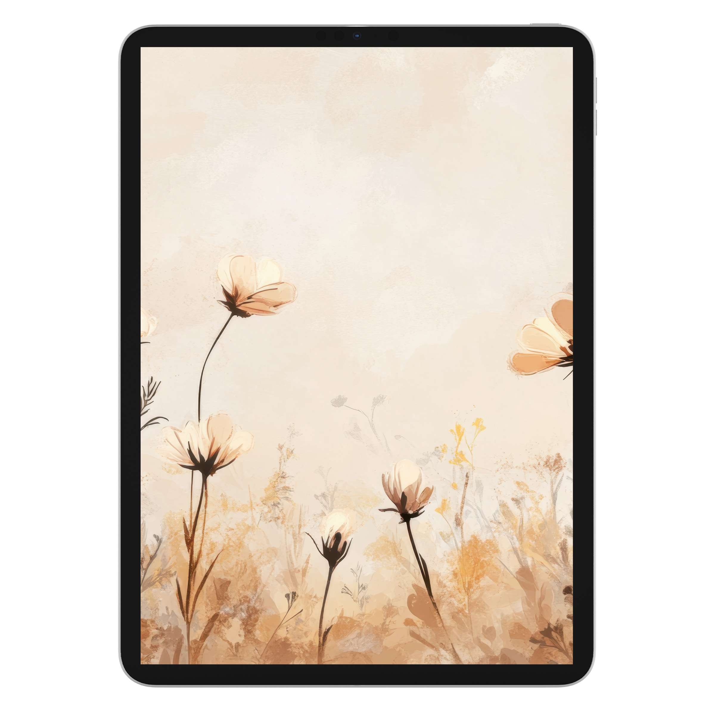 Boho iPad wallpaper featuring soft beige floral accents enhances tablet backgrounds with serene elegance, available as a digital download