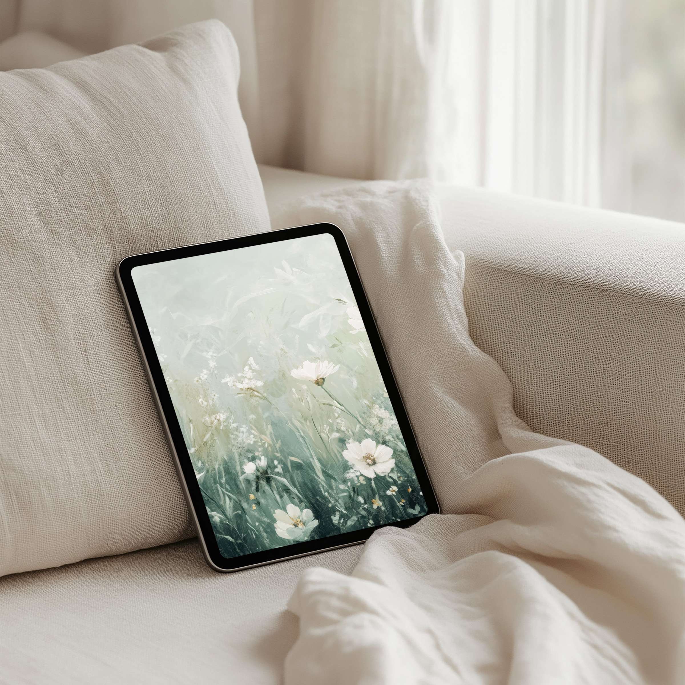 Elegant floral iPad background beautifully fits any tablet, offering instant download for calm and inspiring digital aesthetics
