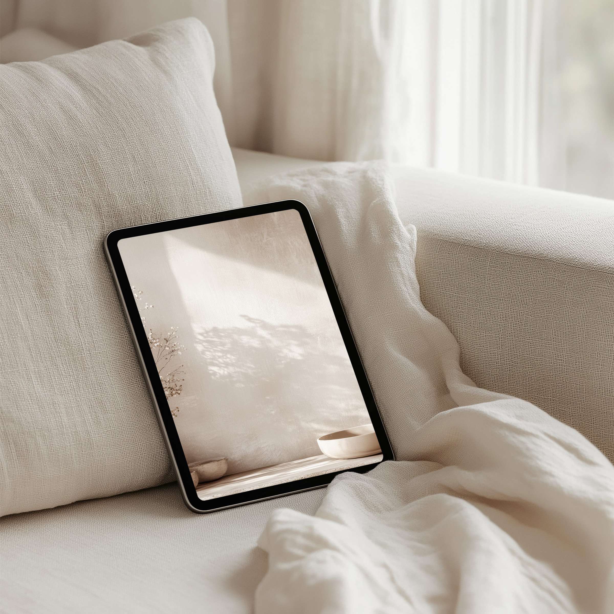 Elegant iPad background with soft shadows and warm tones for instant download, perfect for tablets like Samsung and Android