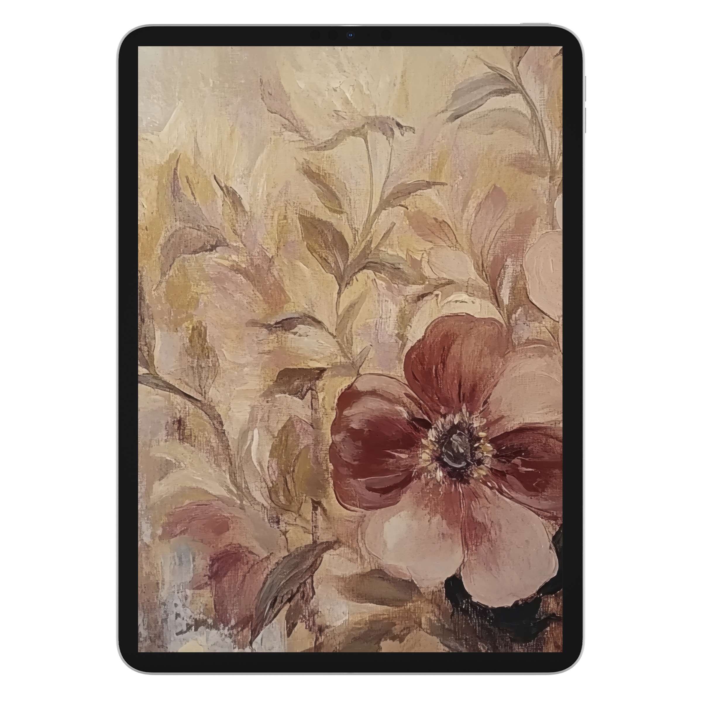 Boho iPad wallpaper with soft floral hues evokes tranquility and elegance, perfect tablet background for digital download seekers