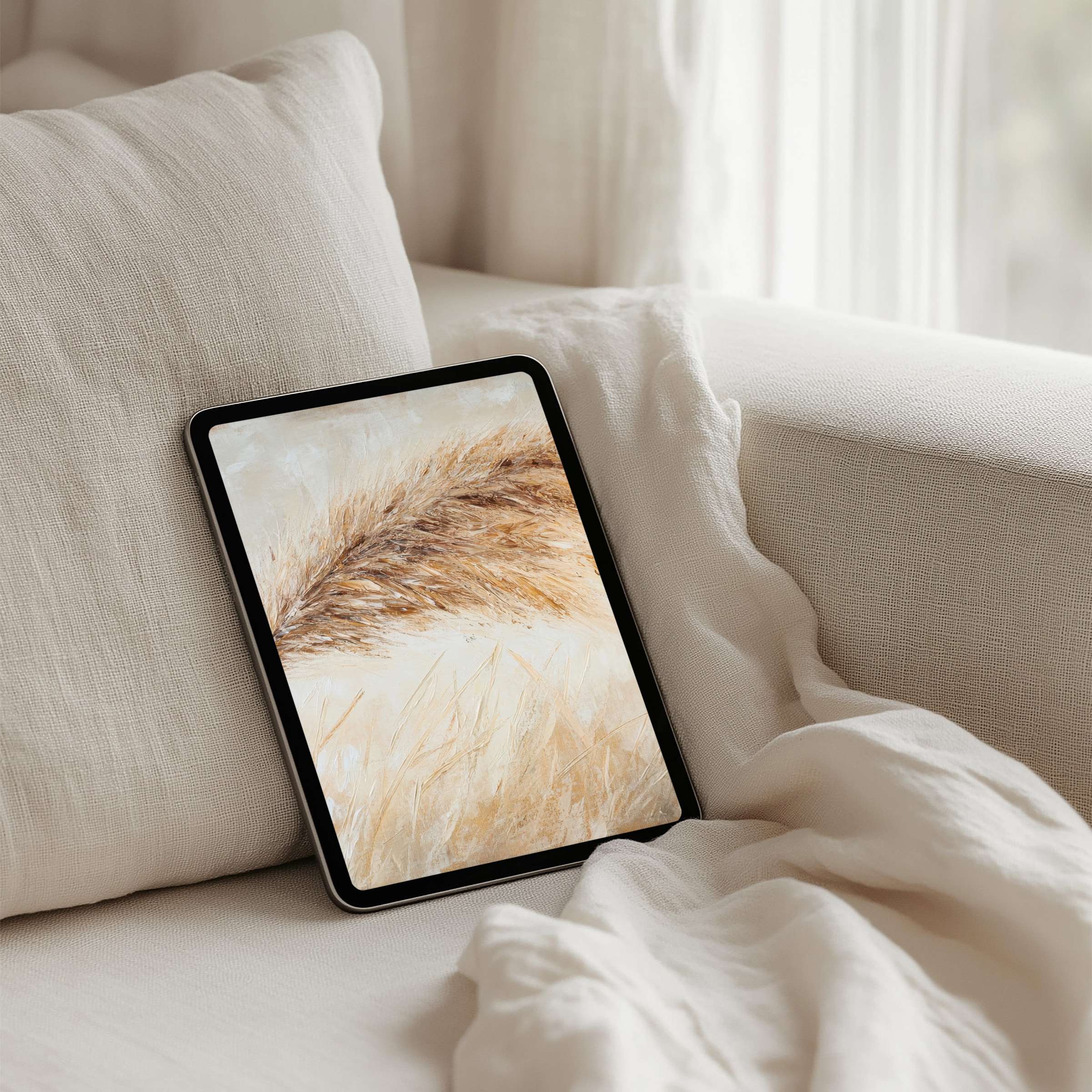 Elegant iPad background with serene wheat motif offering calm inspiration on your tablet instant download for mindful design lovers