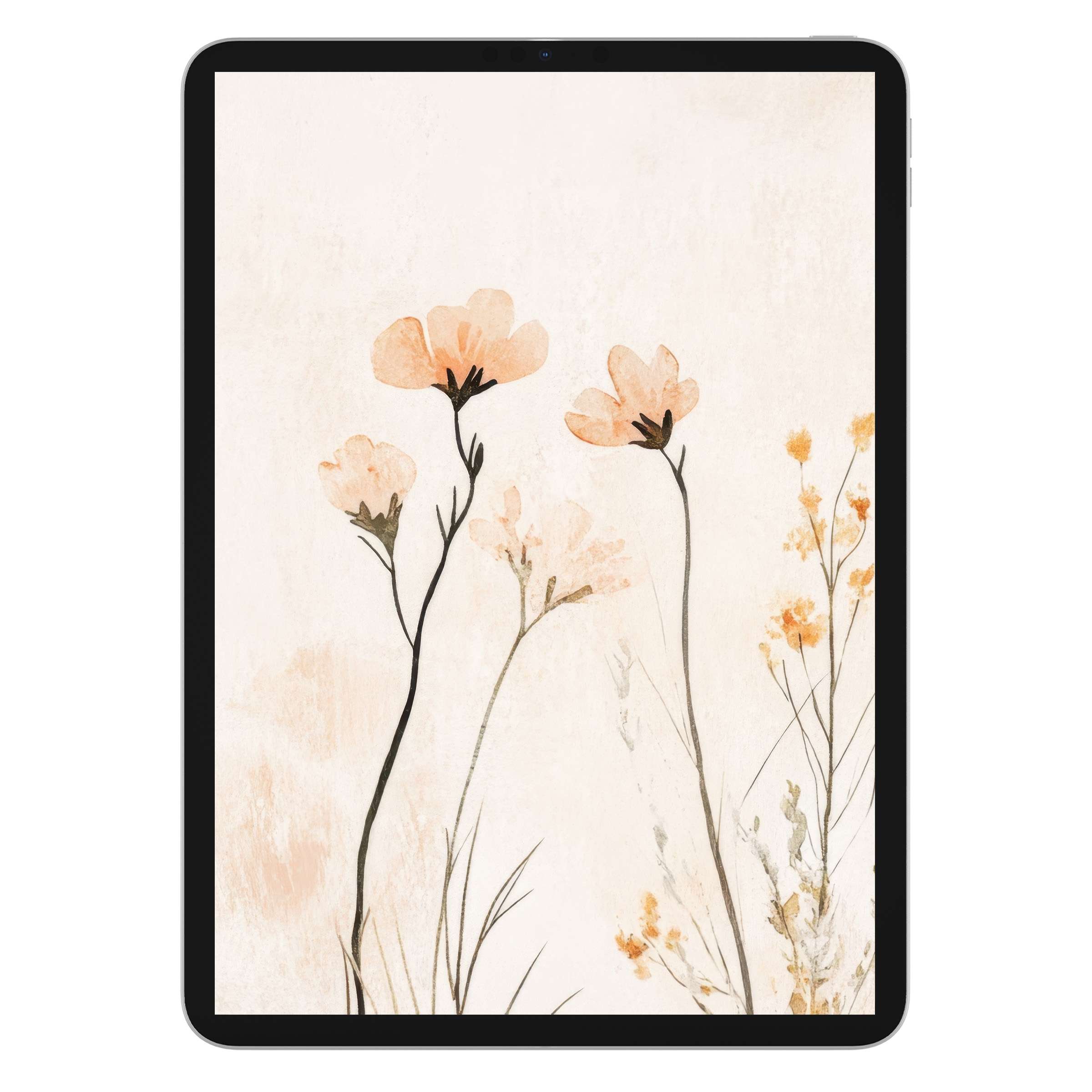 Boho iPad wallpaper featuring elegant beige floral design ideal for a serene digital download background on any tablet device