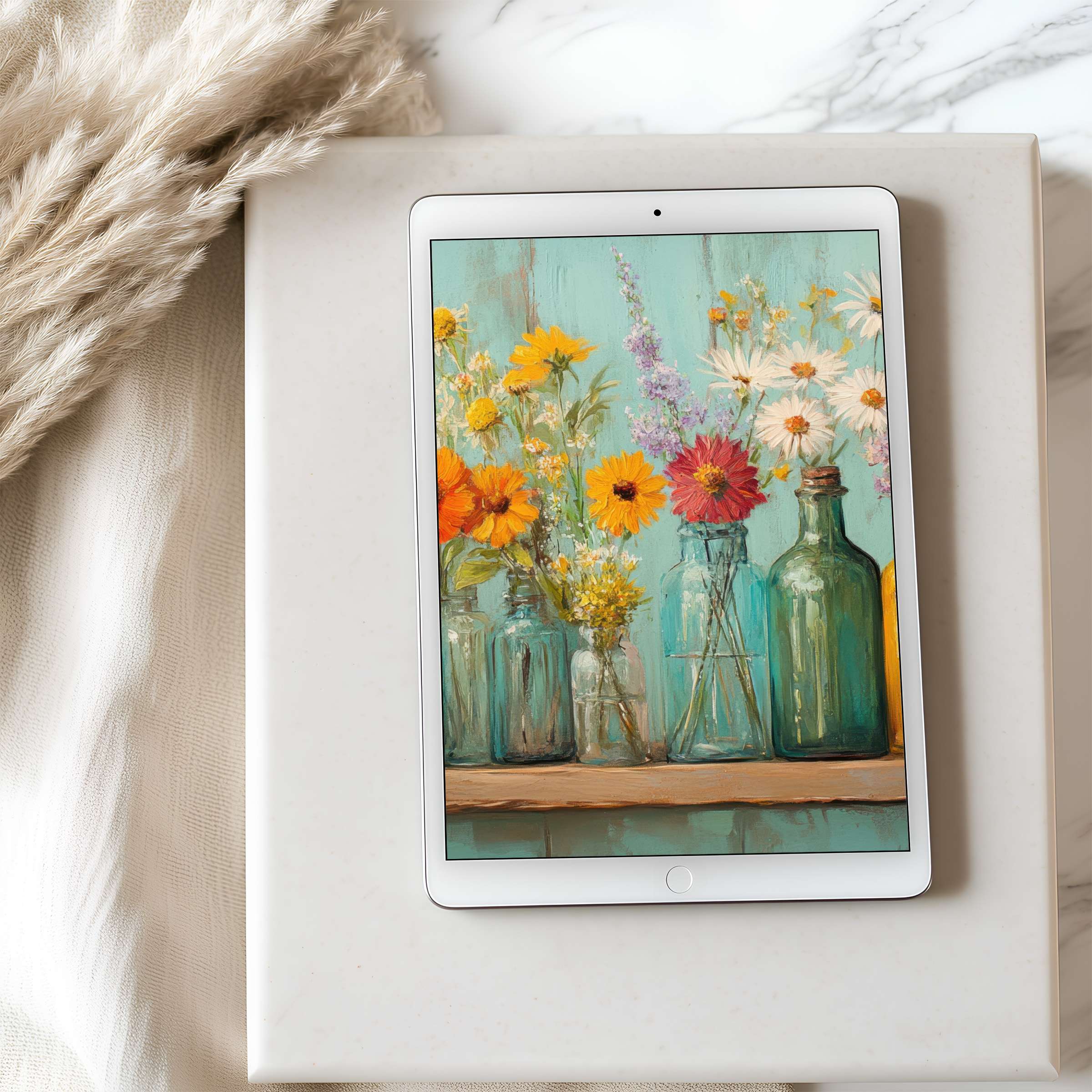 Vibrant floral tablet wallpaper in high resolution brings elegance to your iPad or Android tablet, ideal for digital downloads