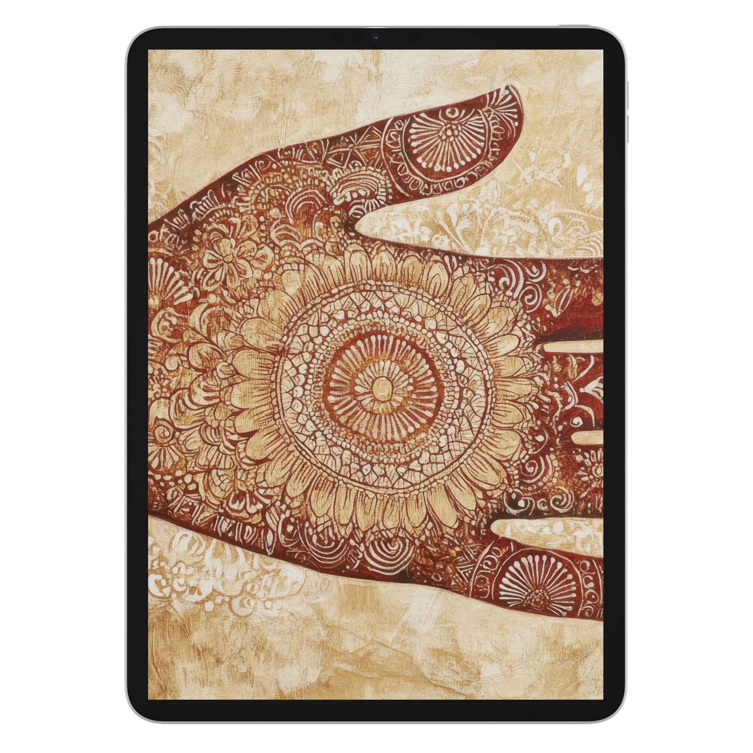 Warm earth tones and intricate mandala designs create a serene boho iPad wallpaper digital download for elegant tablet backgrounds