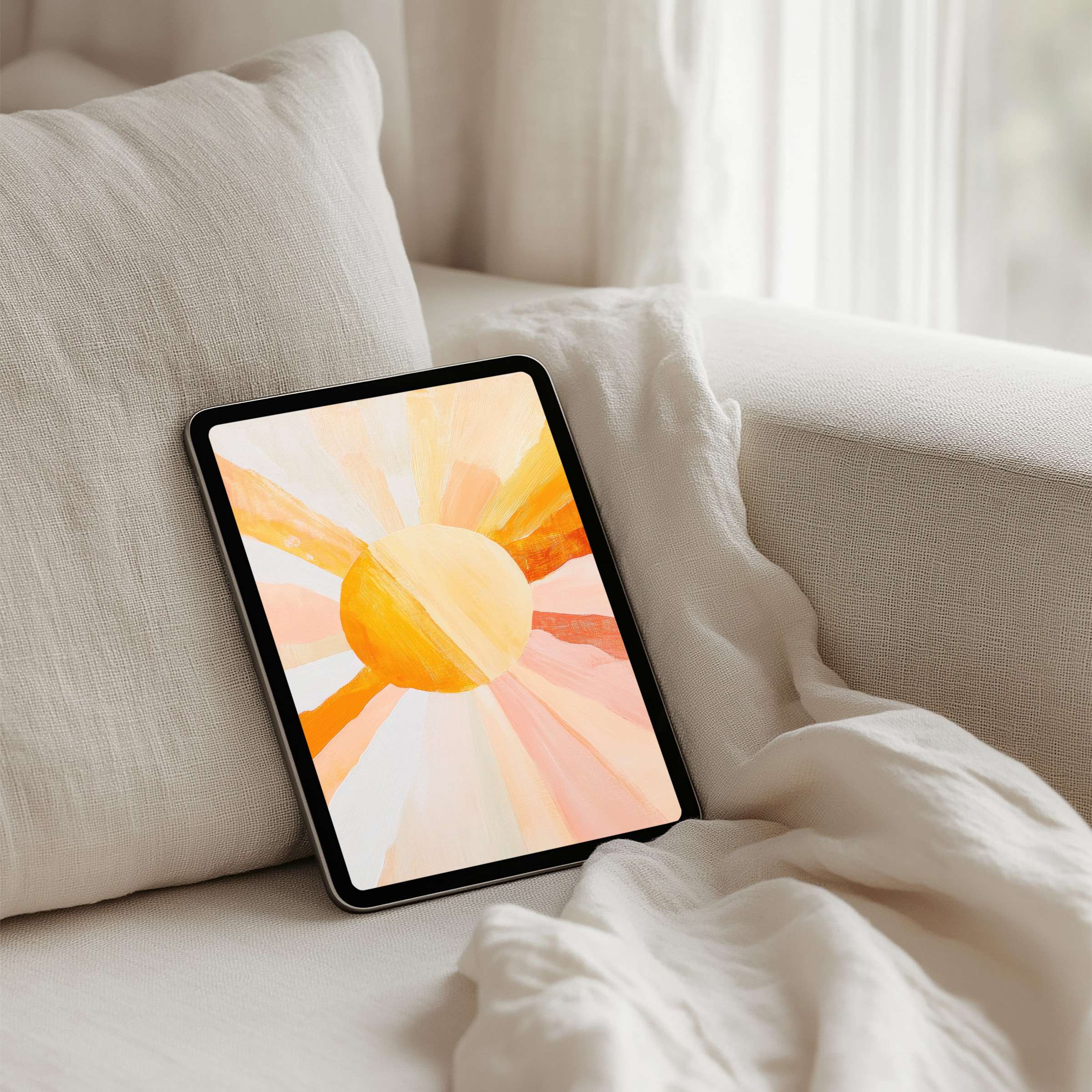 Elegant abstract sunburst in warm tones creates a calm iPad background instantly downloadable for tablet users seeking inspiration