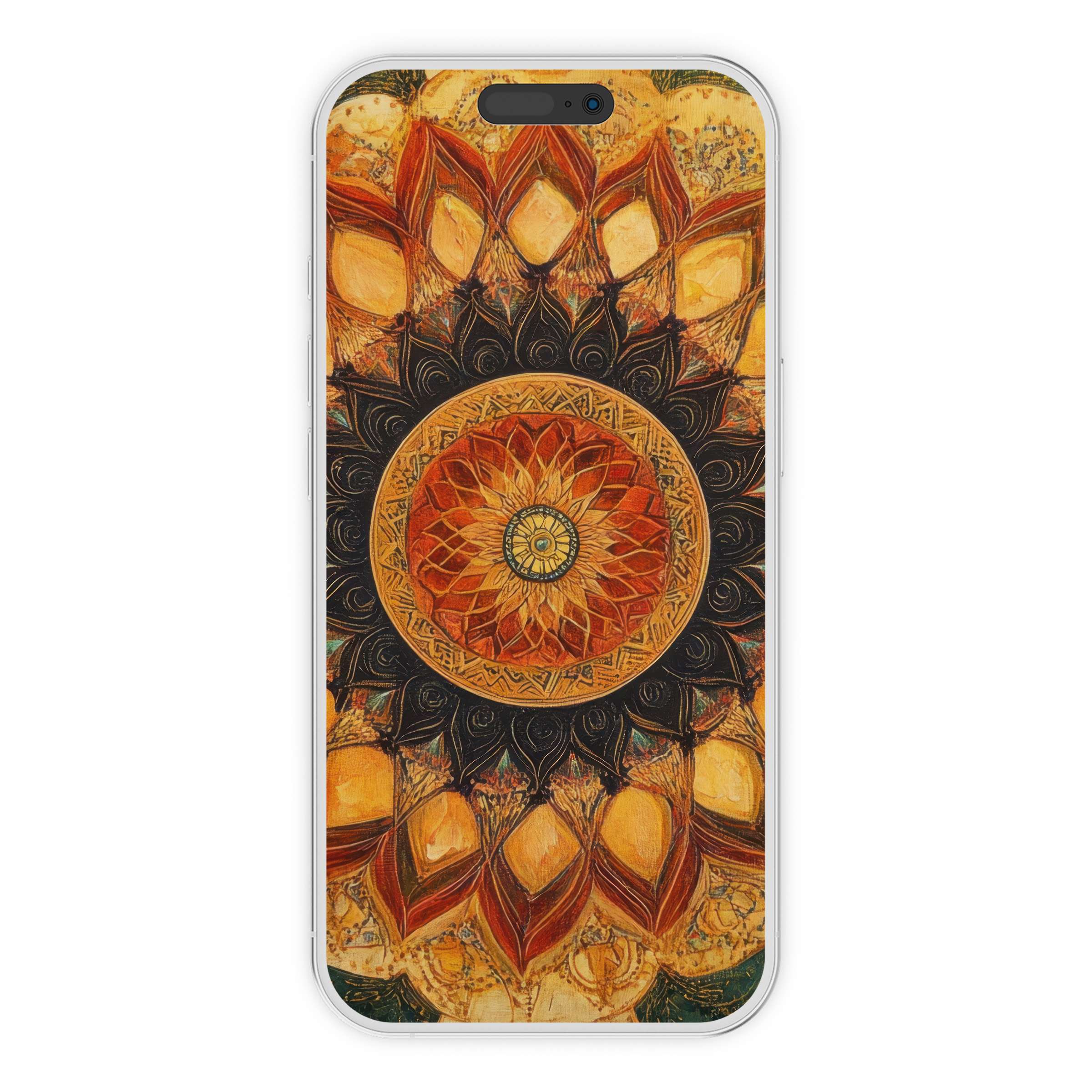 Boho iPhone wallpaper with rich earthy mandala design offers an inspiring digital download, ideal phone background for relaxation