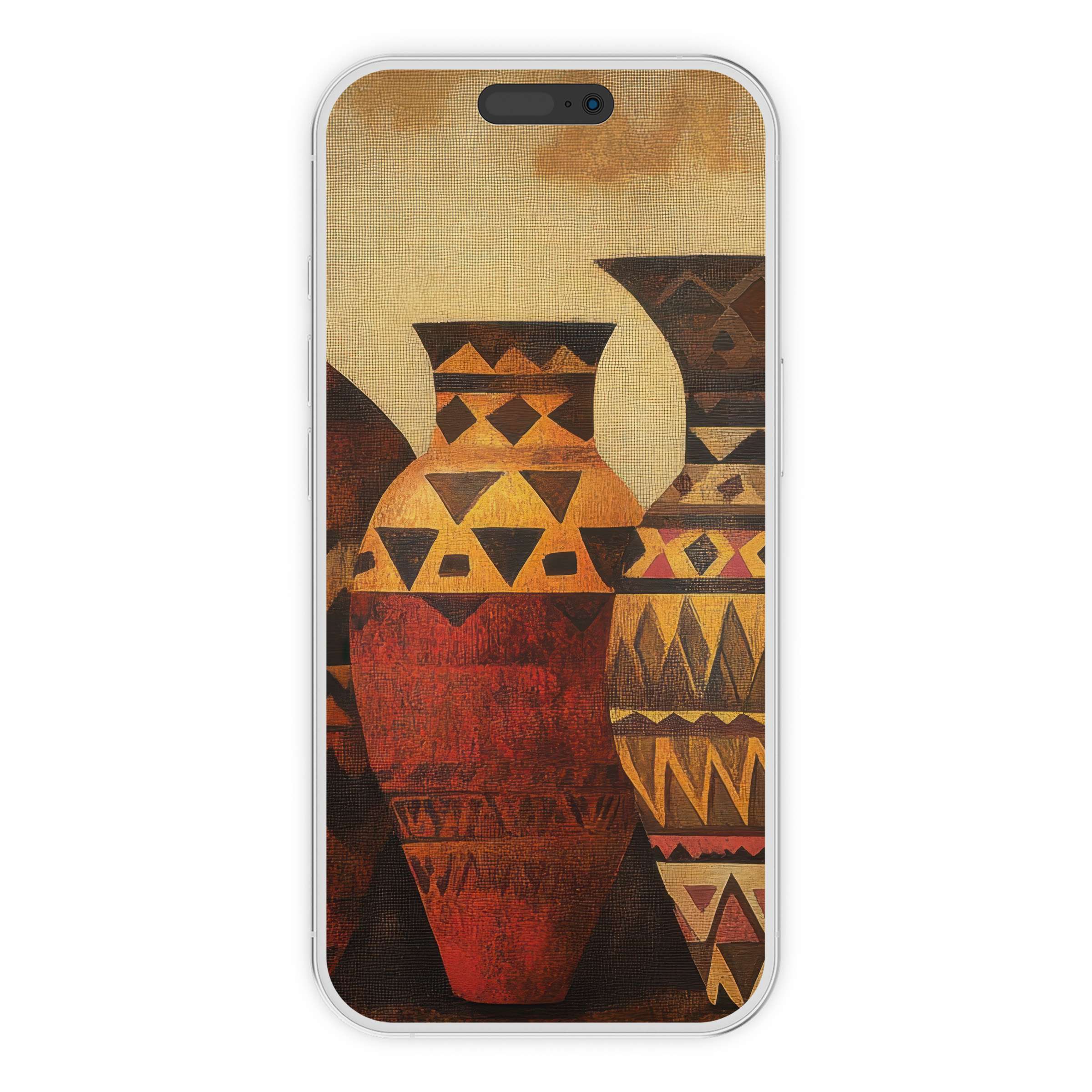 Boho iPhone wallpaper featuring earthy tones and geometric patterns, perfect digital download for a serene phone background on Android or iPhone