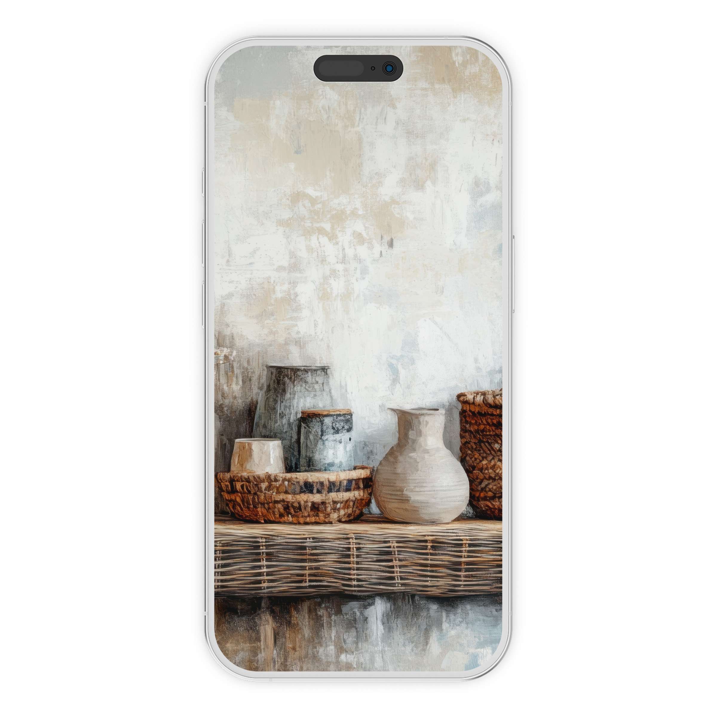 Boho iPhone wallpaper featuring earthy textures and muted tones, ideal phone background as a digital download for serenity and style
