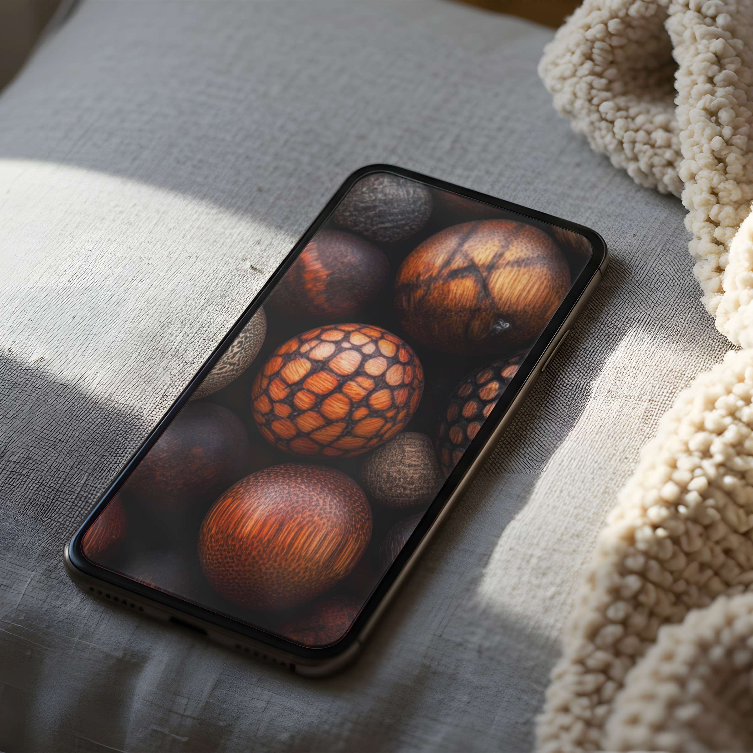 Elegant phone wallpaper featuring rich brown and orange natural textures, perfect for iPhone or Android, enhancing serene interiors