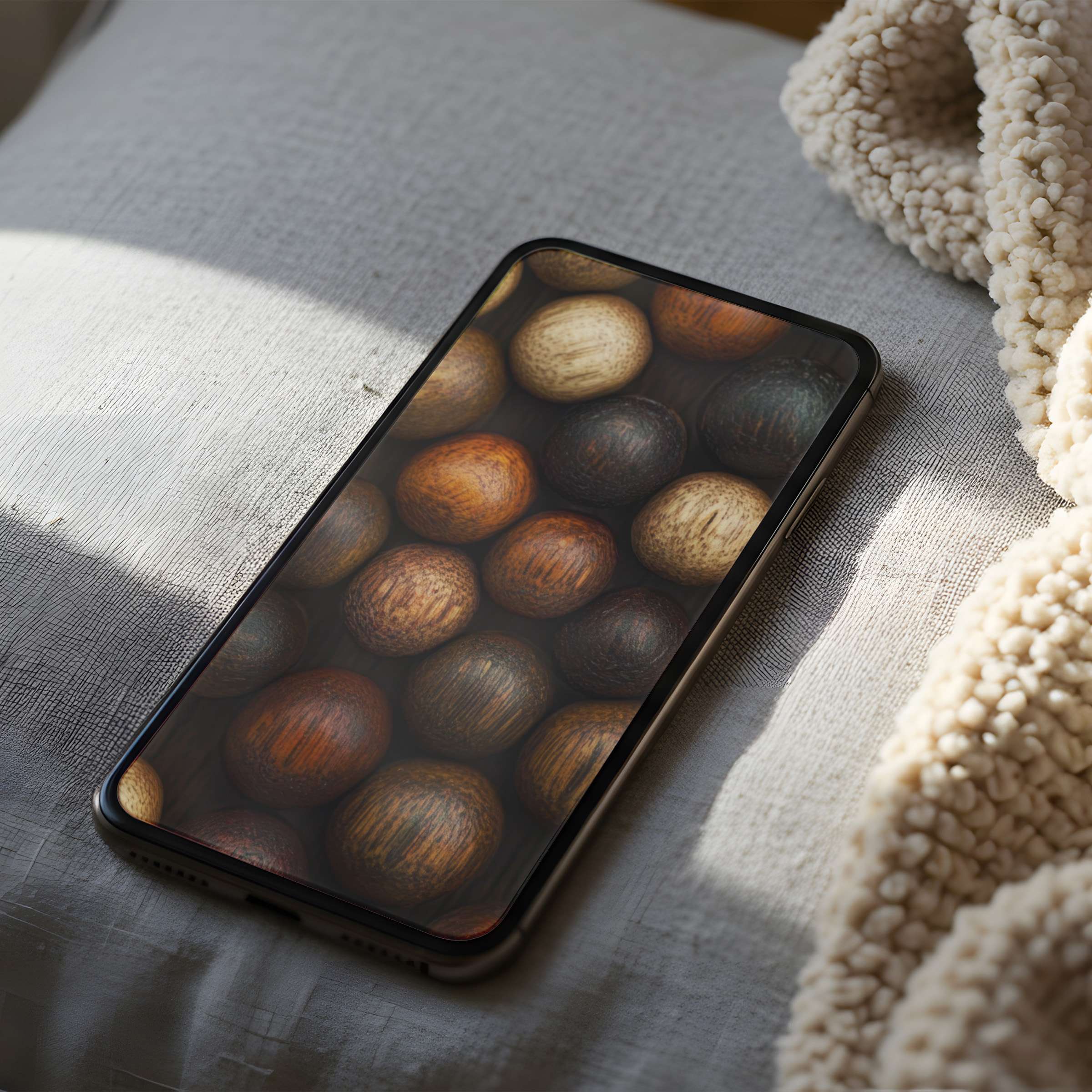 Natural spheres on a phone wallpaper create a serene, earthy vibe perfect for a high resolution iPhone or Android download