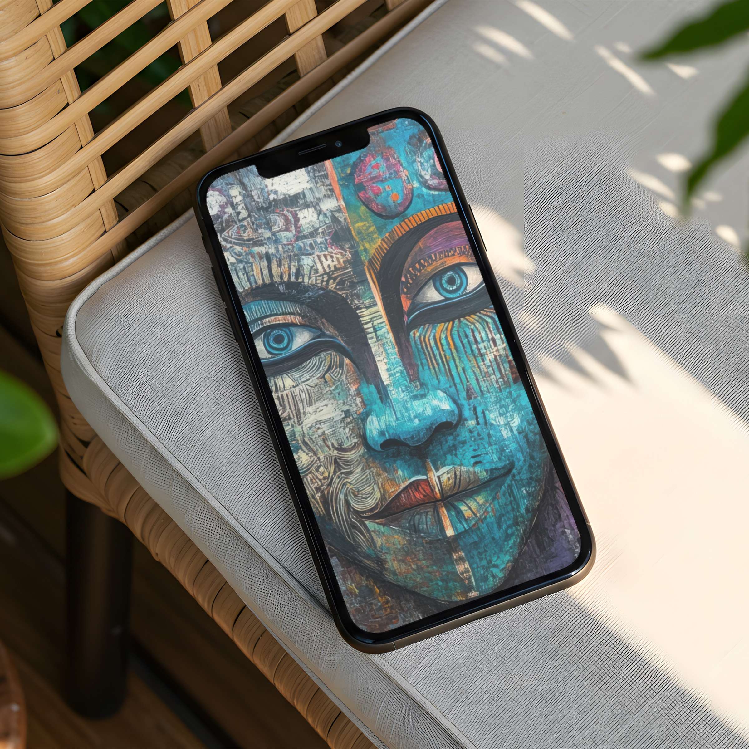 Elegant abstract face art with calming blue tones for iPhone background instant download for mindful phone aesthetics