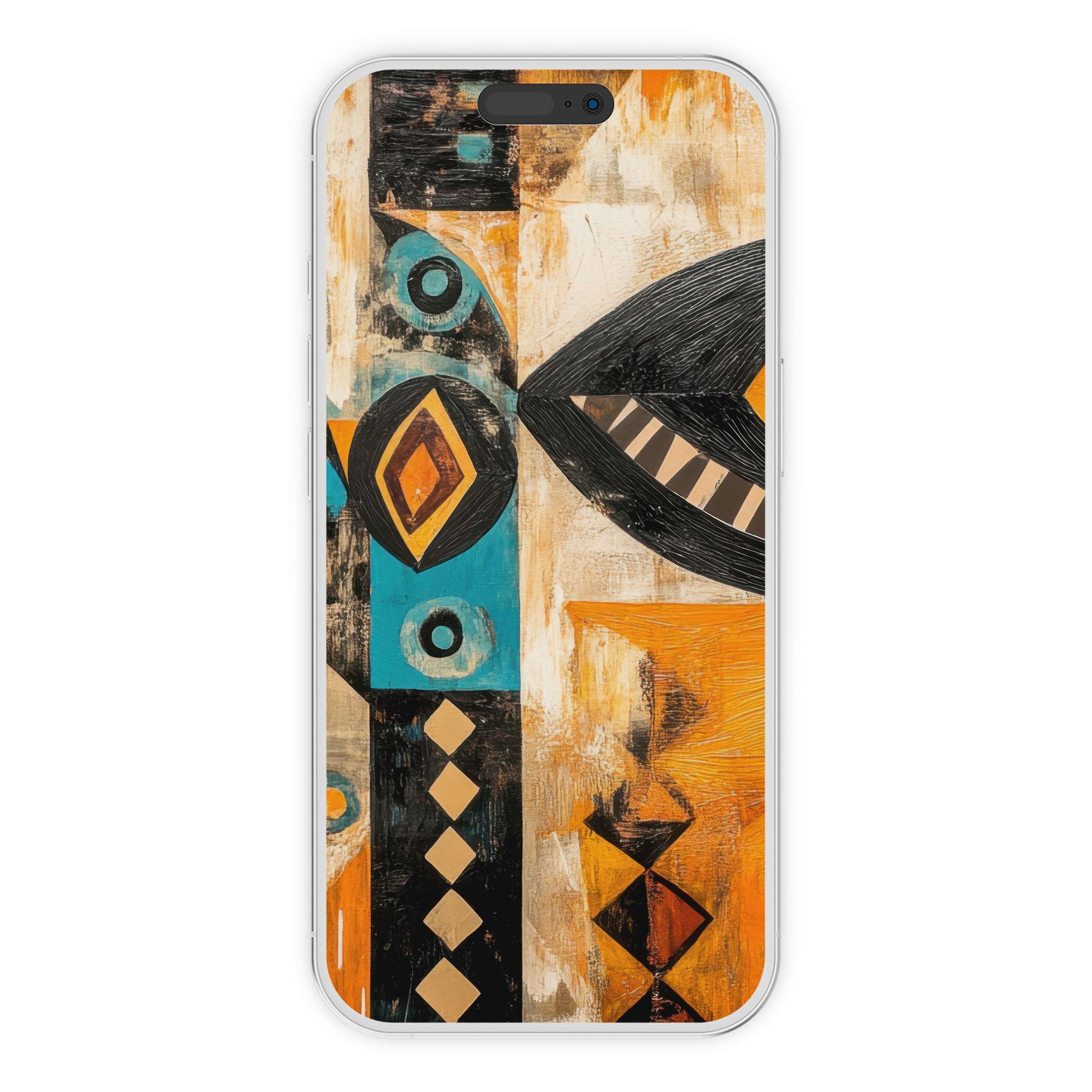 Abstract boho iPhone wallpaper in earthy tones and geometric shapes for a stylish digital download phone background suitable for all devices