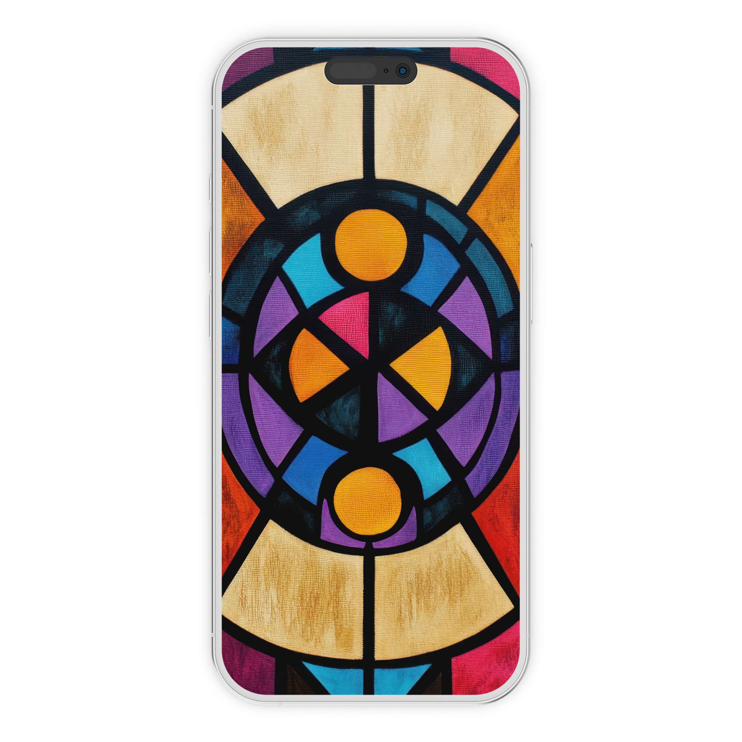 Boho iPhone wallpaper features geometric patterns in warm, vibrant tones for a calming digital download phone background