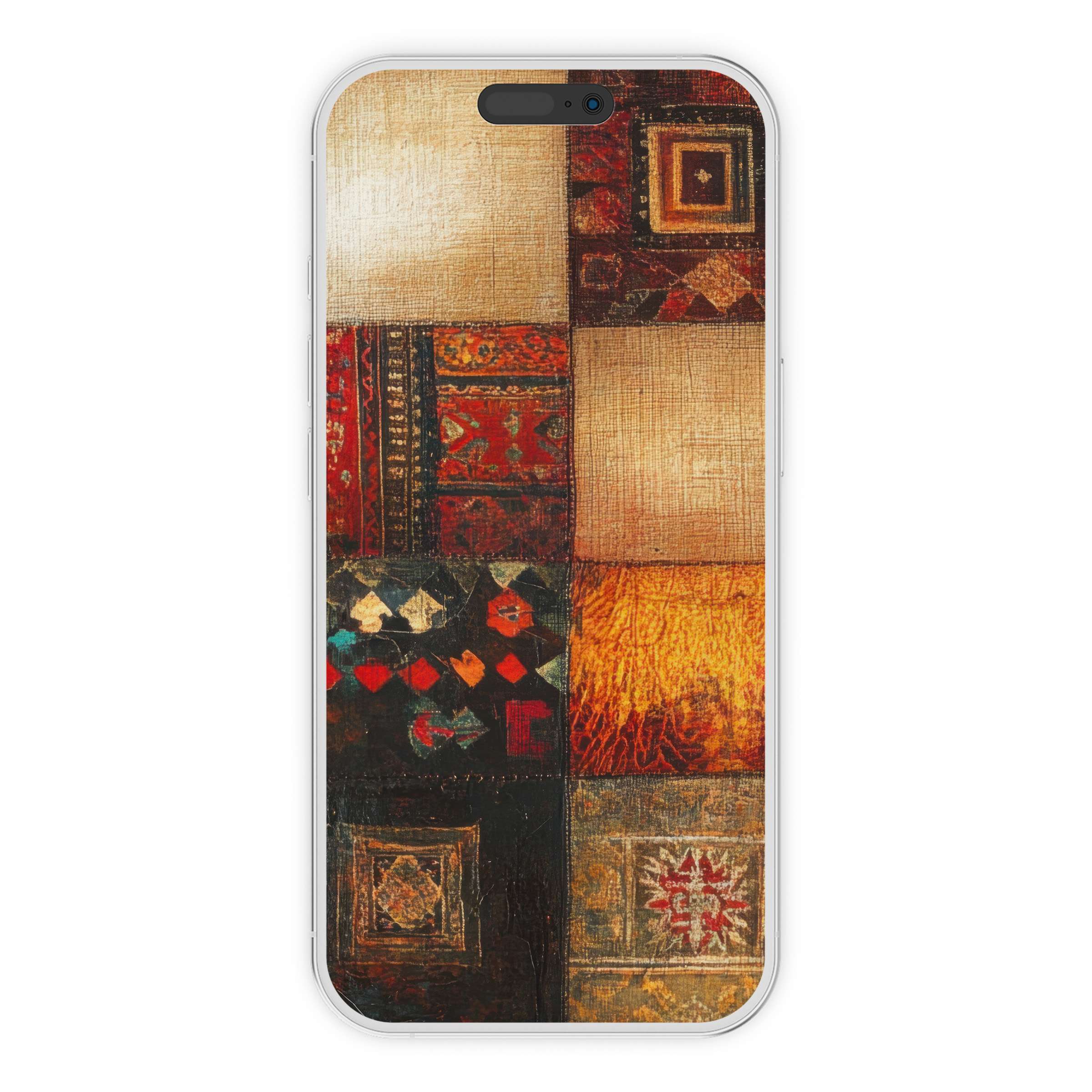 Boho iPhone wallpaper with rich earthy tones and intricate patterns as a digital download, perfect phone background for serene style