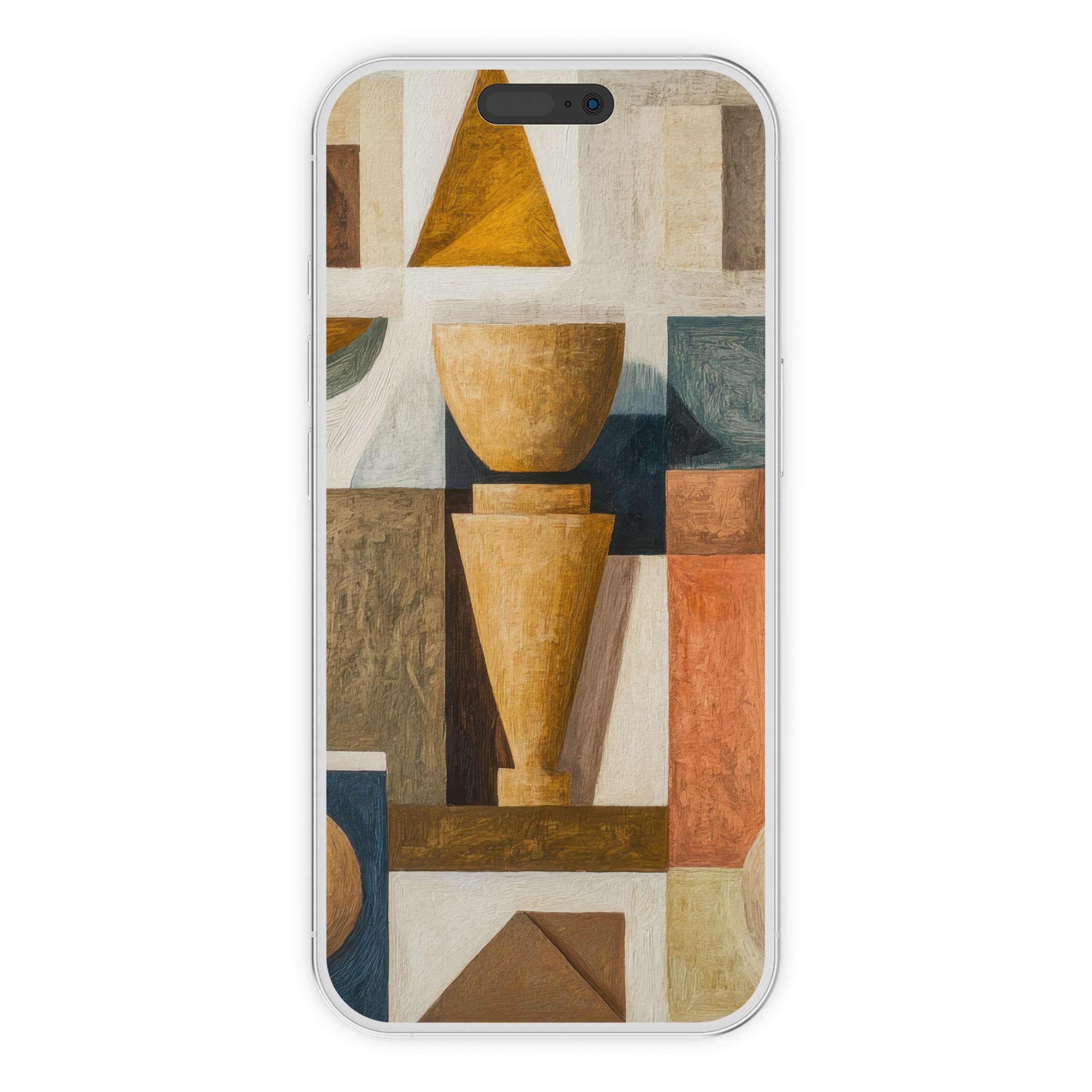 Elegant boho iPhone wallpaper with warm earthy tones and geometric patterns as a calming digital download phone background
