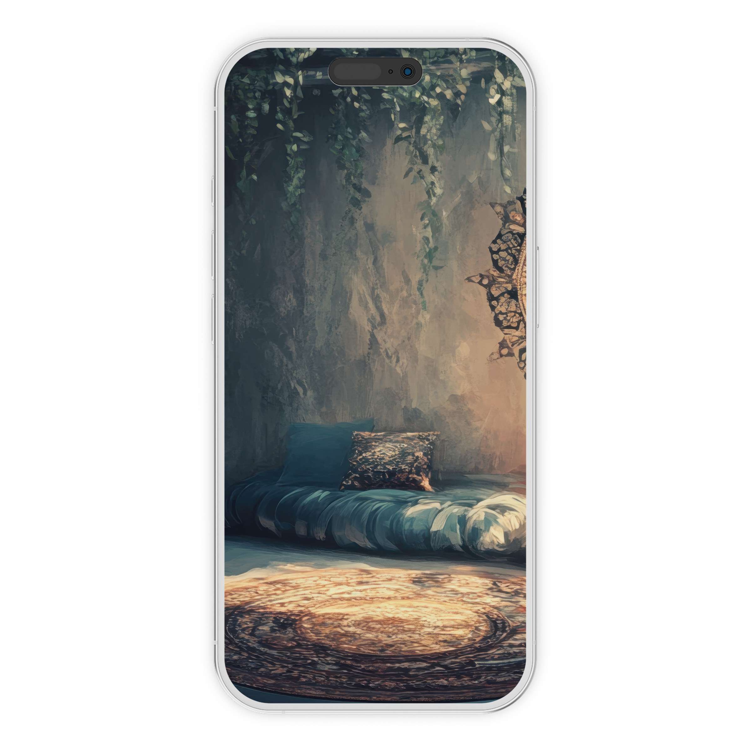 Boho iPhone wallpaper with earthy tones and mandala design background evokes calm and style perfect for digital download phone decor