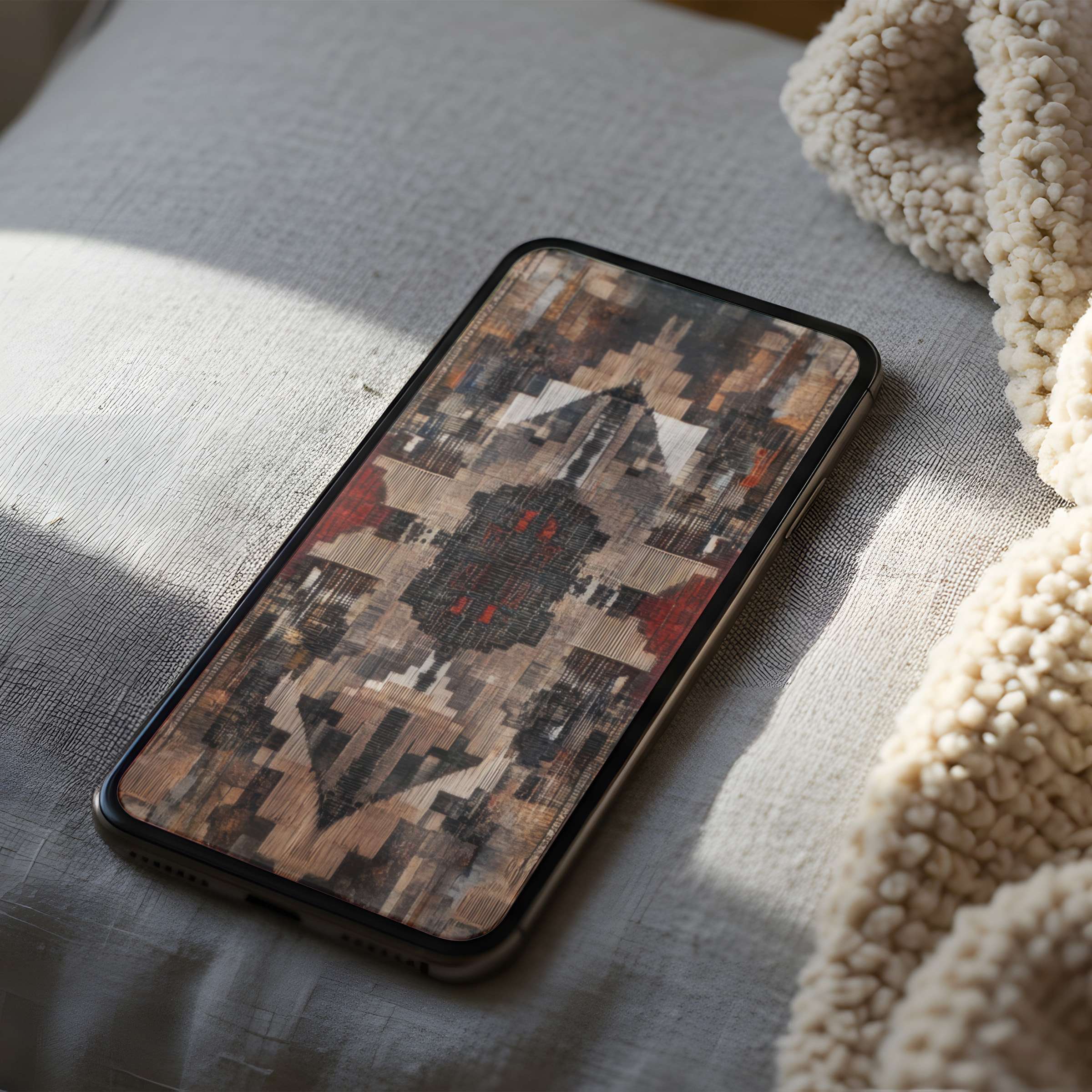 Elegant abstract phone wallpaper with earthy tones, inspired by natural textures, perfect for high-resolution iPhone and android download