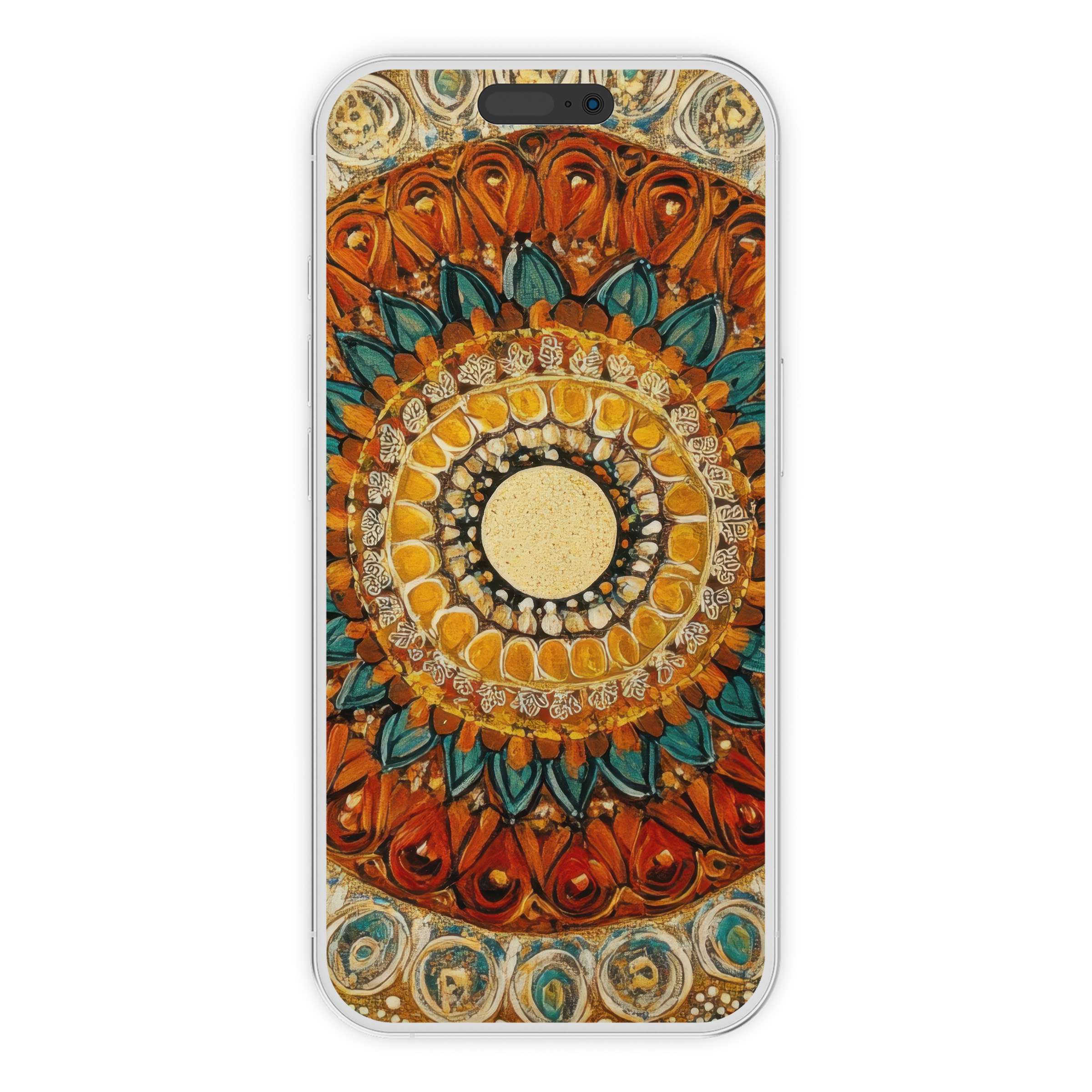 Elegant boho iPhone wallpaper featuring a mandala design, rich in earthy tones, perfect digital download for phone background