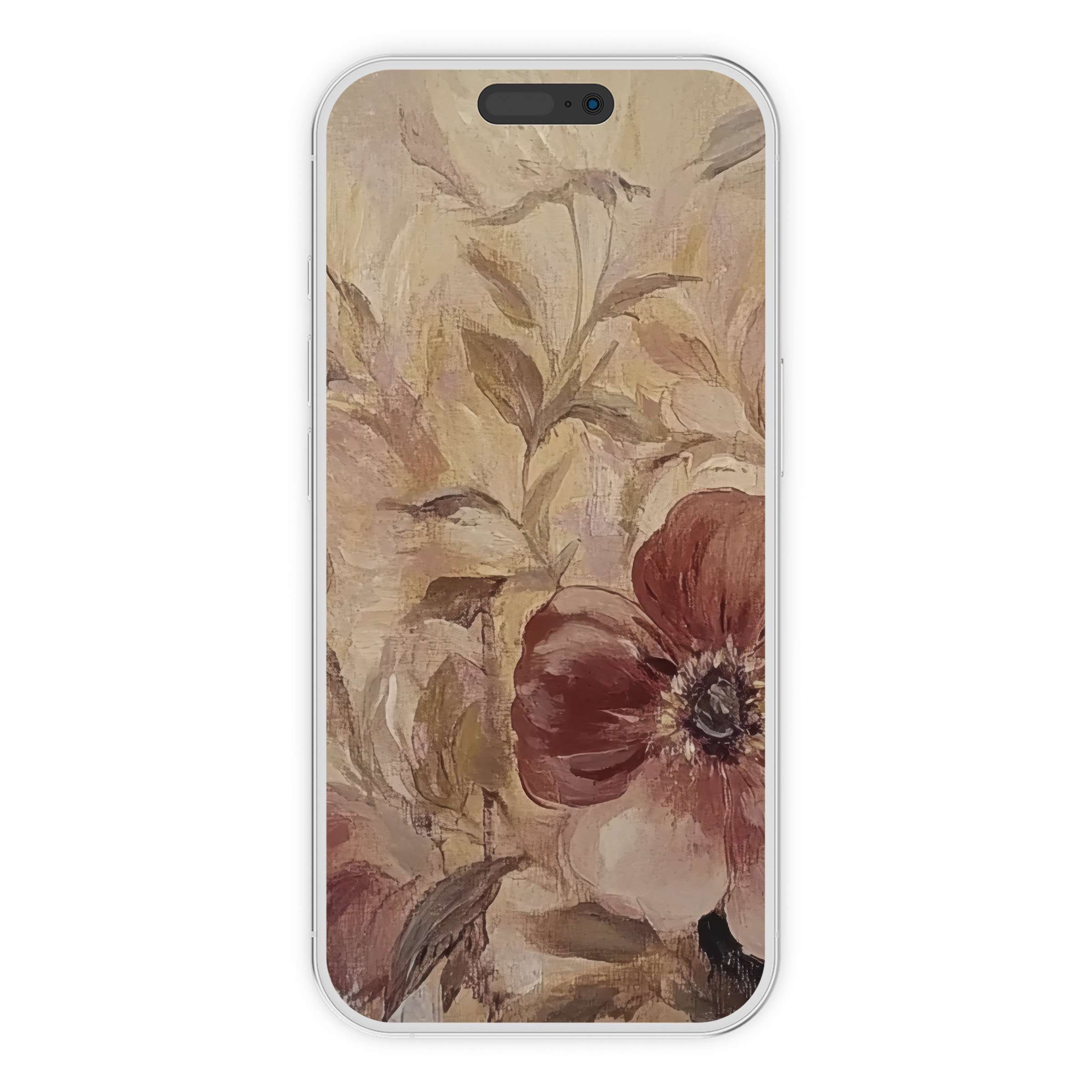 Elegant boho iPhone wallpaper features warm floral patterns in earthy tones for a calm, artistic phone background digital download