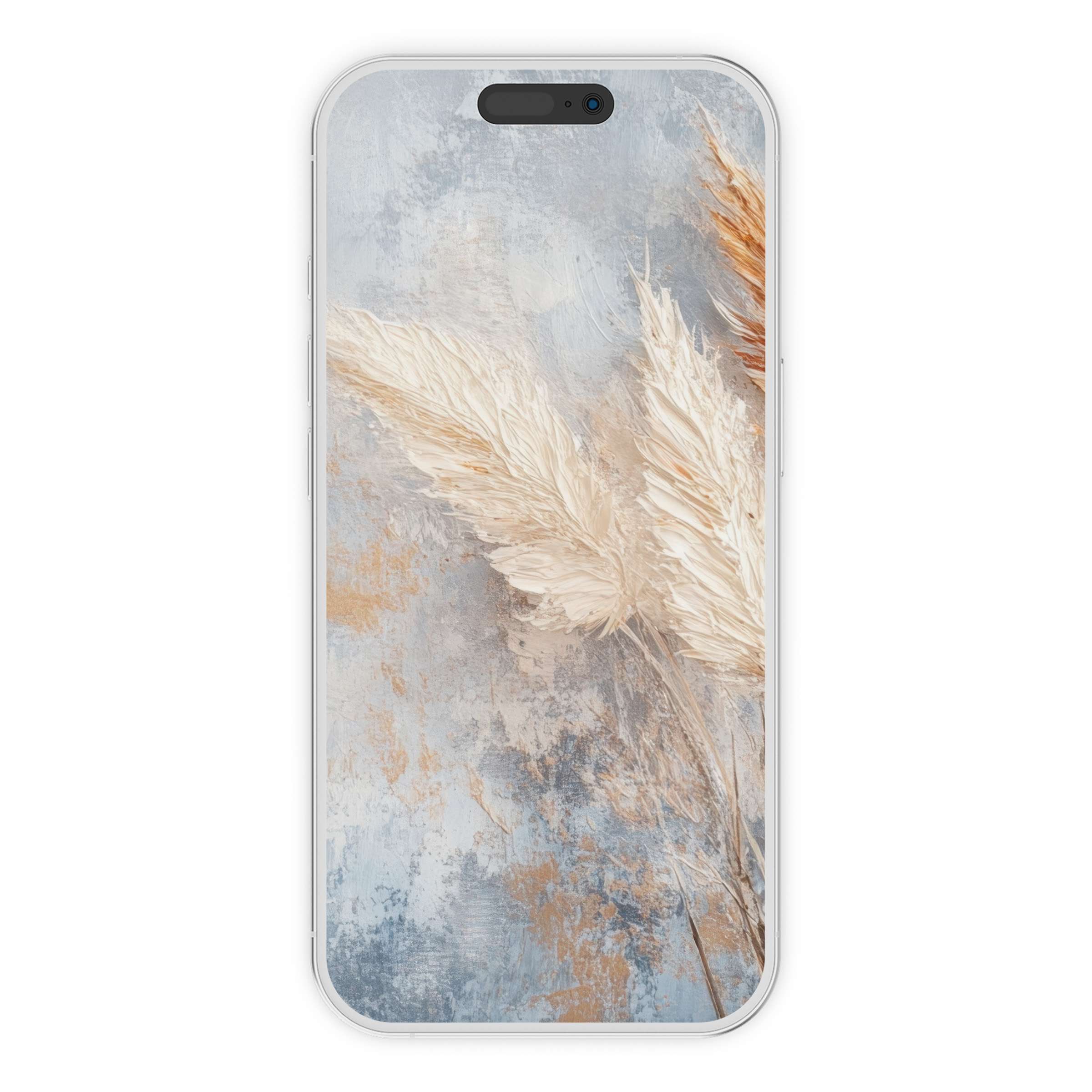 Boho iPhone wallpaper featuring serene pampas on a textured blue backdrop digital download for phone background and home screen