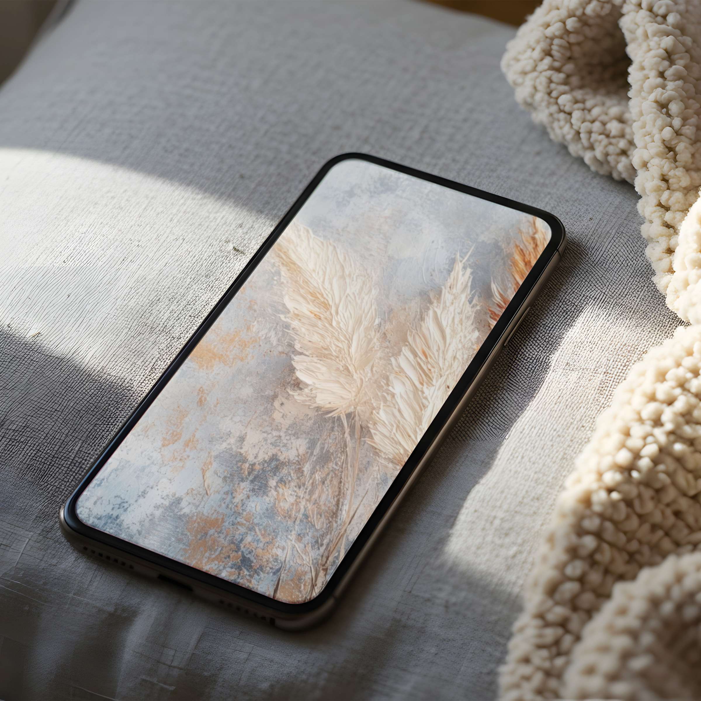 Nature-inspired phone wallpaper with elegant earthy tones of beige and grey evoking calm, suitable for iPhone and android digital download