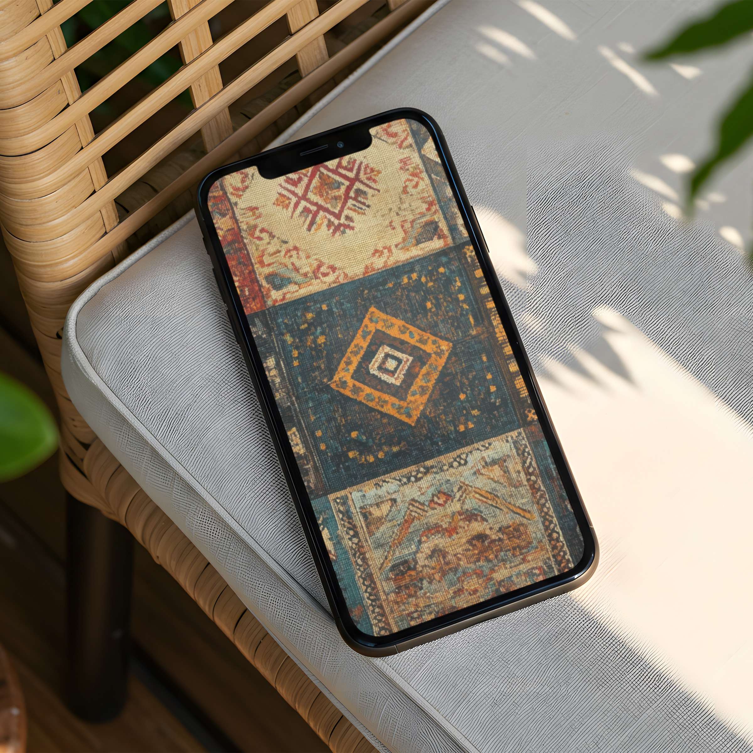 Elegant geometric patterns adorn this iPhone background in earthy tones; perfect phone decor for instant download bringing calm inspiration