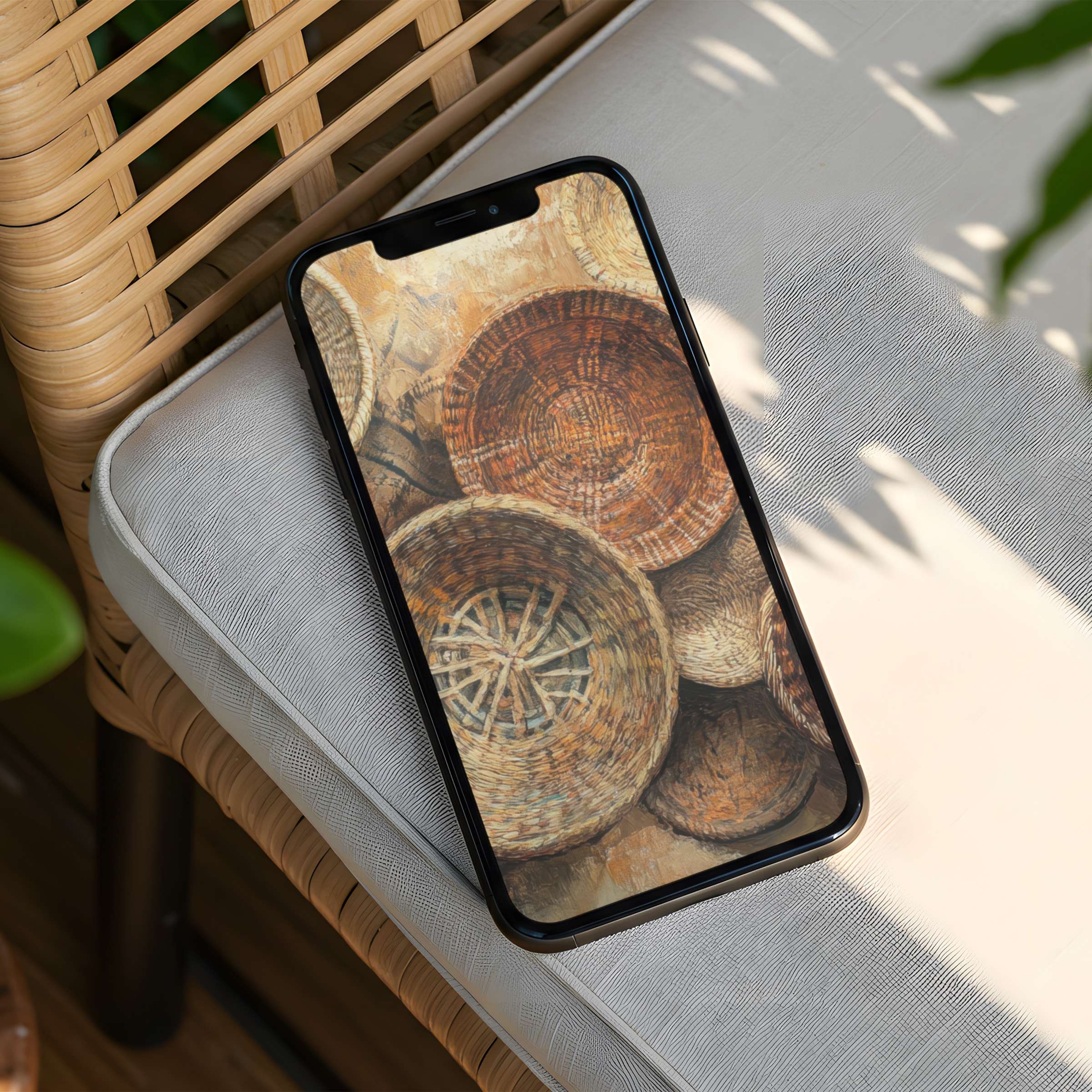 Elegant woven basket design as an iPhone background brings calm and inspiration fits any phone with instant download
