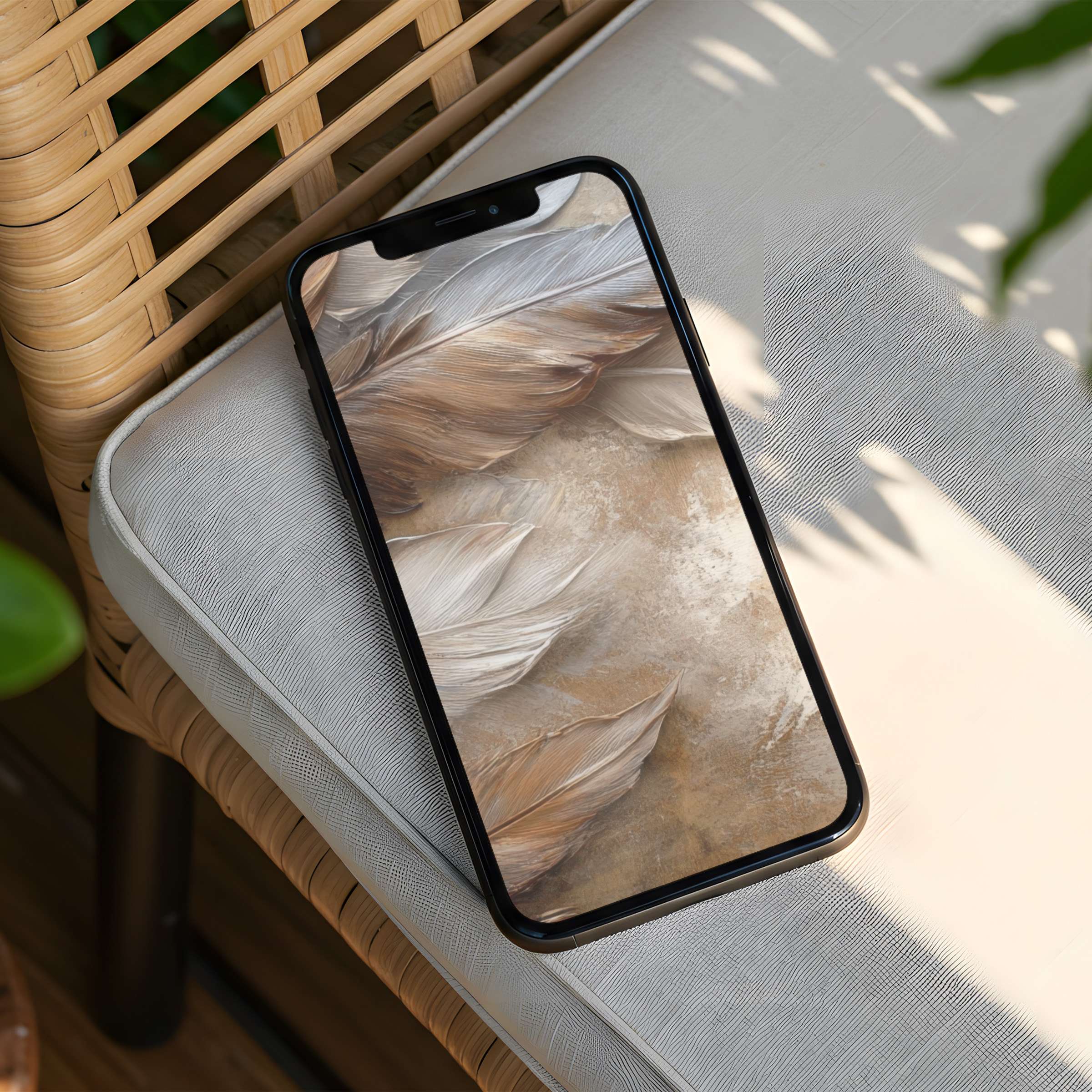 Elegant feather art iPhone background for instant download offers calm and inspiration for design-conscious phone users