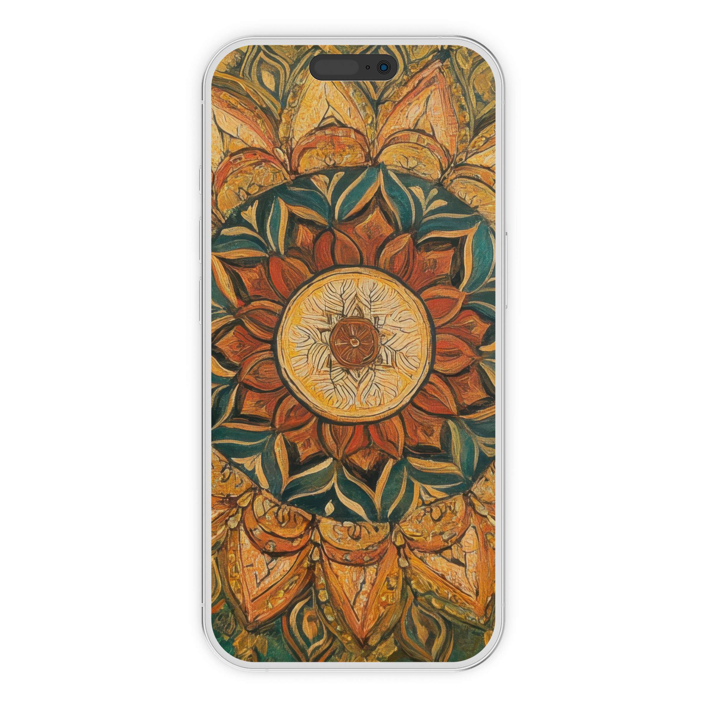 Elegant boho iPhone wallpaper with earthy tones and intricate mandala art, perfect phone background digital download for calm vibes