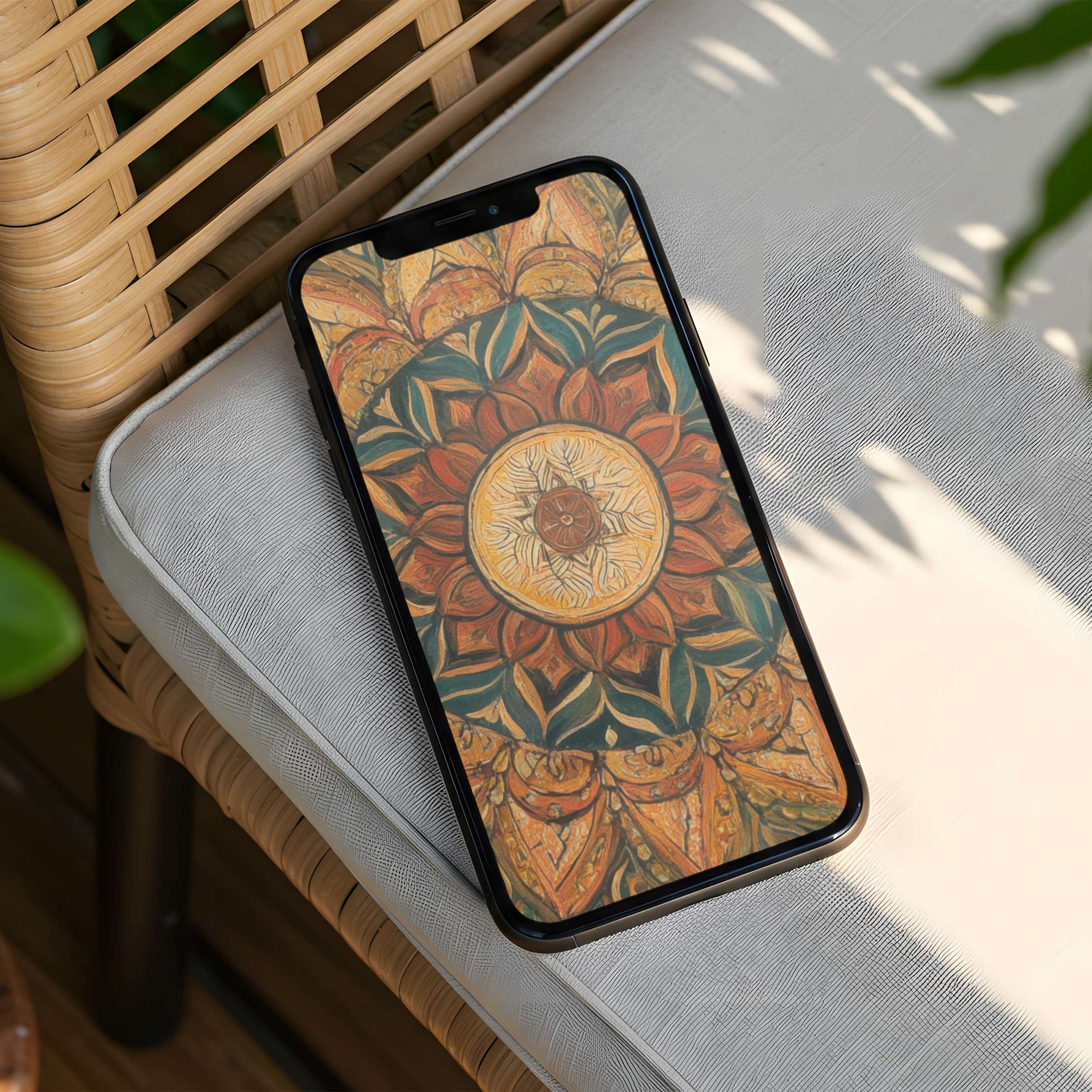 Elegant iPhone background featuring intricate mandala art, offering instant download for phone users seeking mindfulness and inspiration