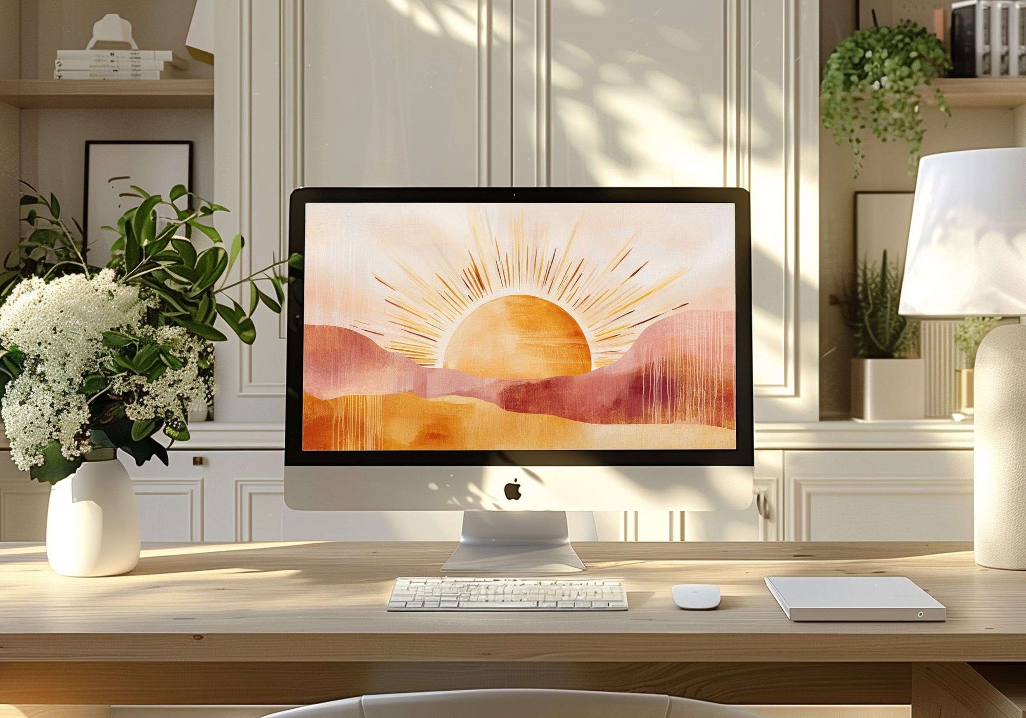 Boho Wallpaper on Mac with Abstract Sunburst in Boho Style