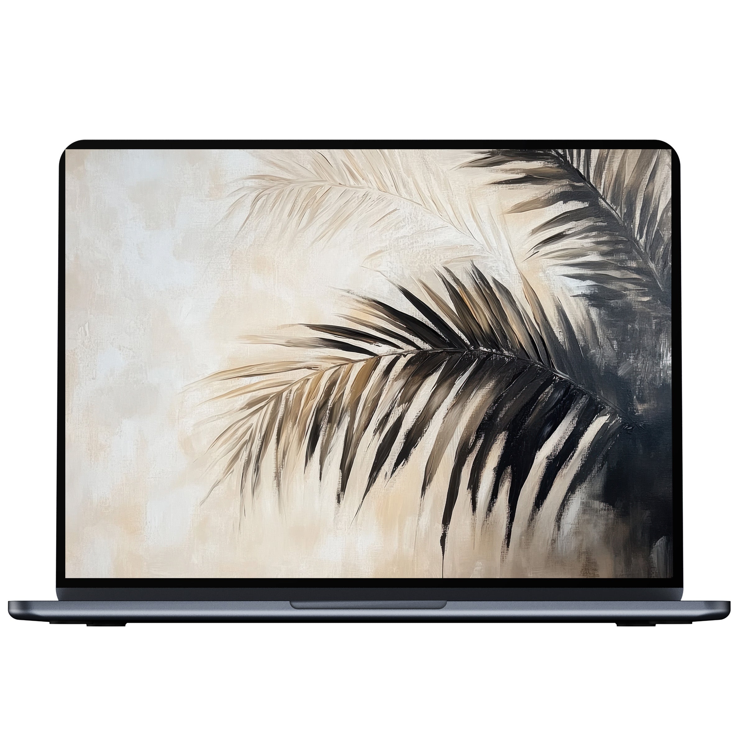 Elegant botanical desktop wallpaper with soft palm leaves, inspiring calm and mindfulness, ideal digital download for PC, laptop, Mac