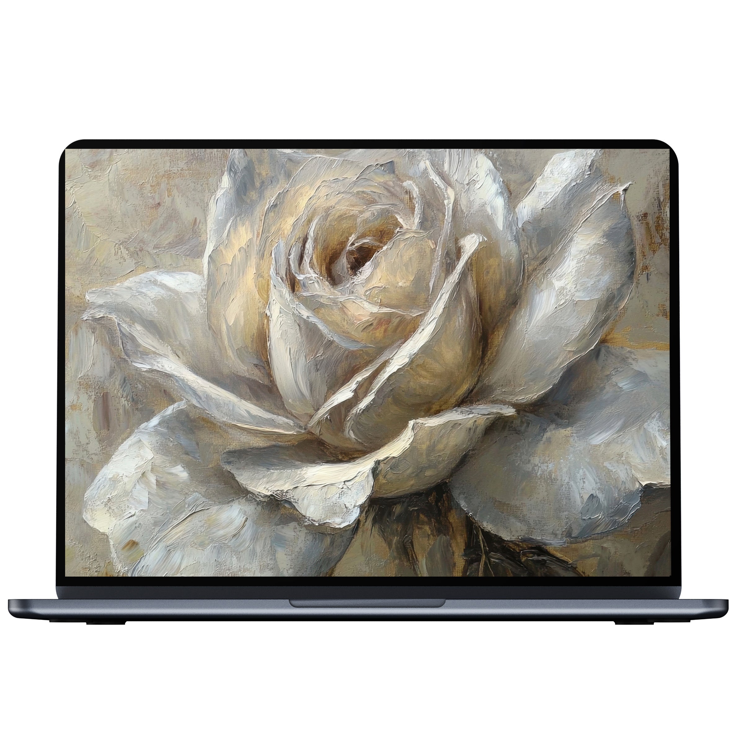 Elegant botanical desktop wallpaper with creamy-white textured rose for a calming digital download fit for PC or laptop use