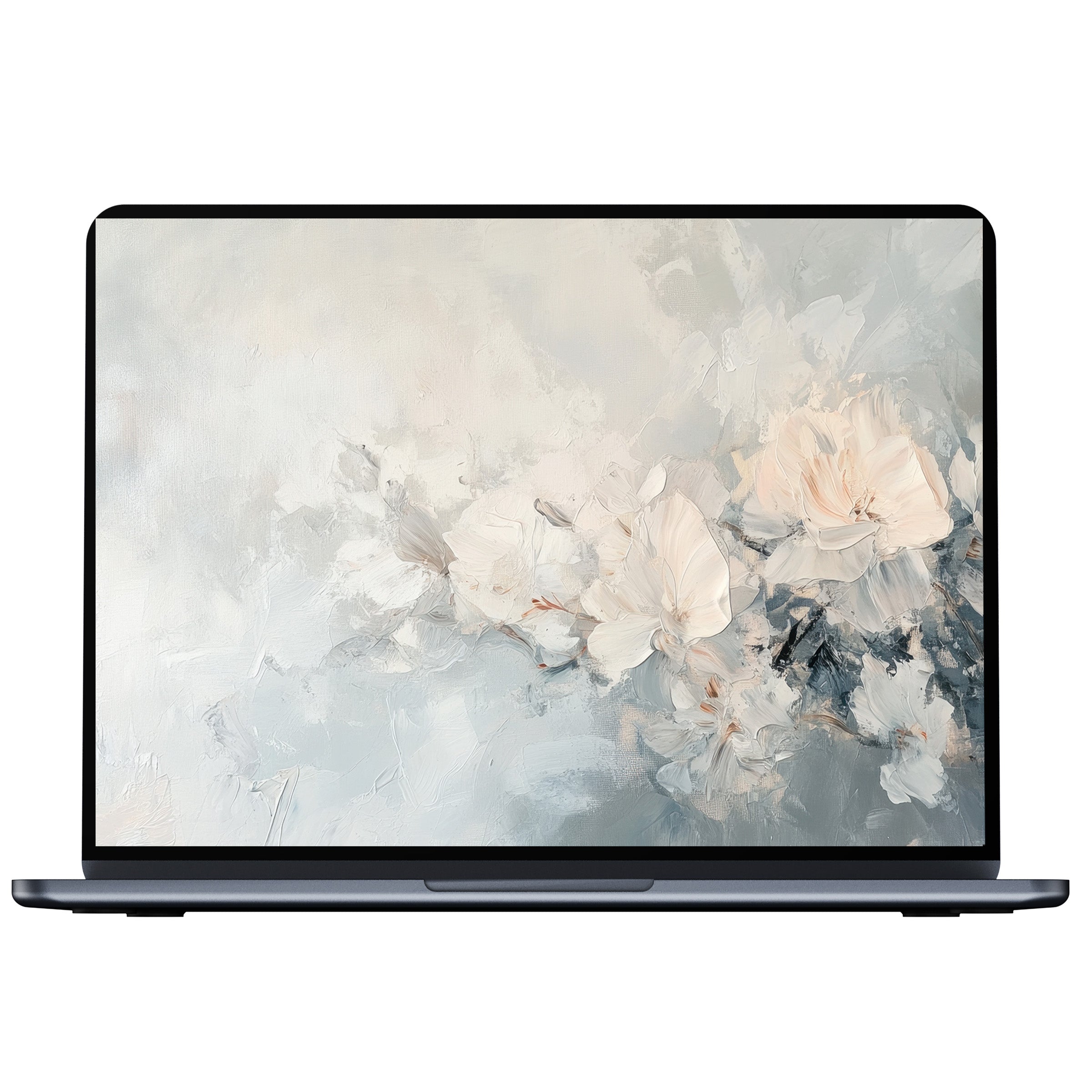 Elegant digital download botanical desktop wallpaper with soft pastel flowers ideal for calm inspiration on PC and laptop screens