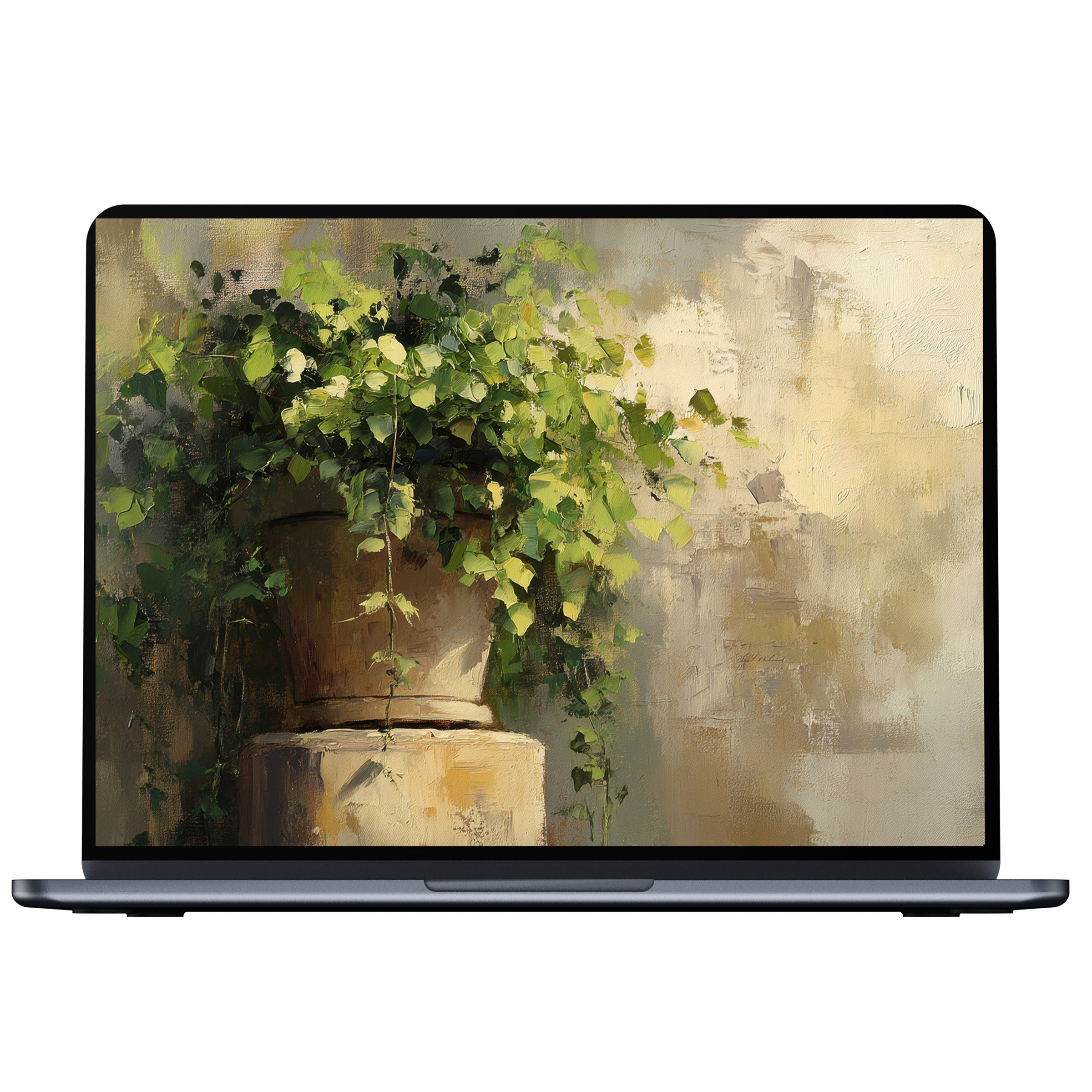 Botanical desktop wallpaper featuring lush green vines in an artistic style offers calm inspiration for PC or laptop digital download