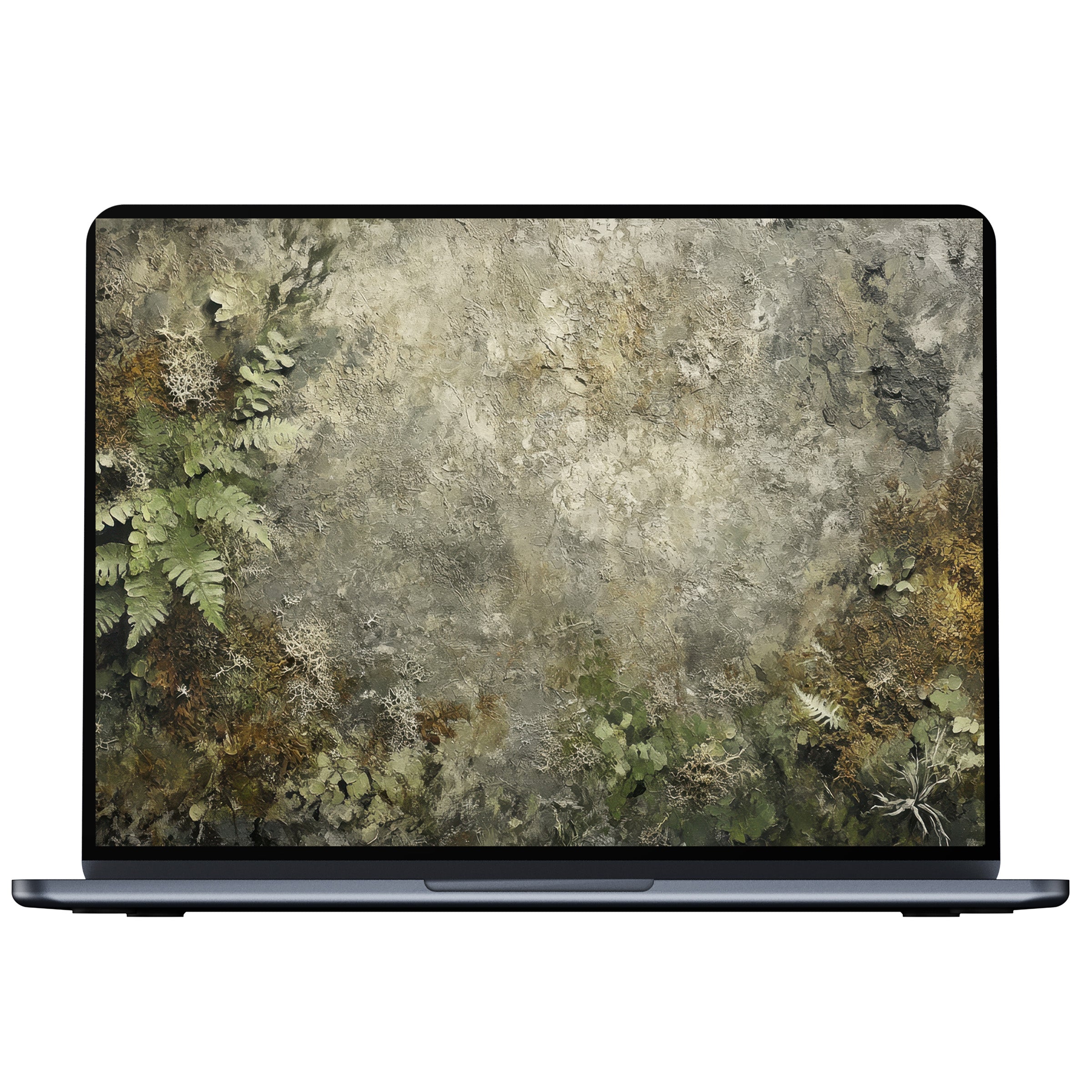Botanical desktop wallpaper digital download featuring lush green ferns and earthy textures inspiring calm elegance for PC or laptop