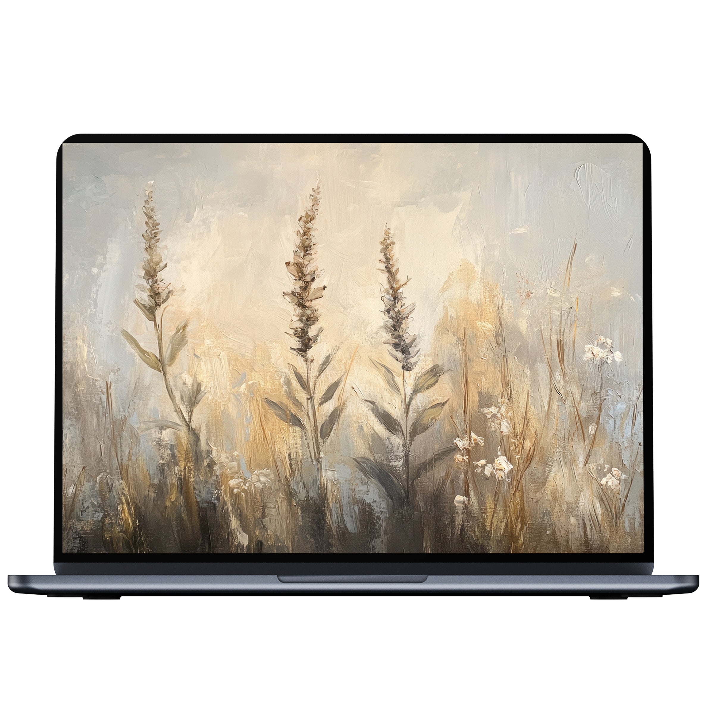 Botanical desktop wallpaper with serene, earthy tones of wildflowers offering calming inspiration for PC, laptop digital download