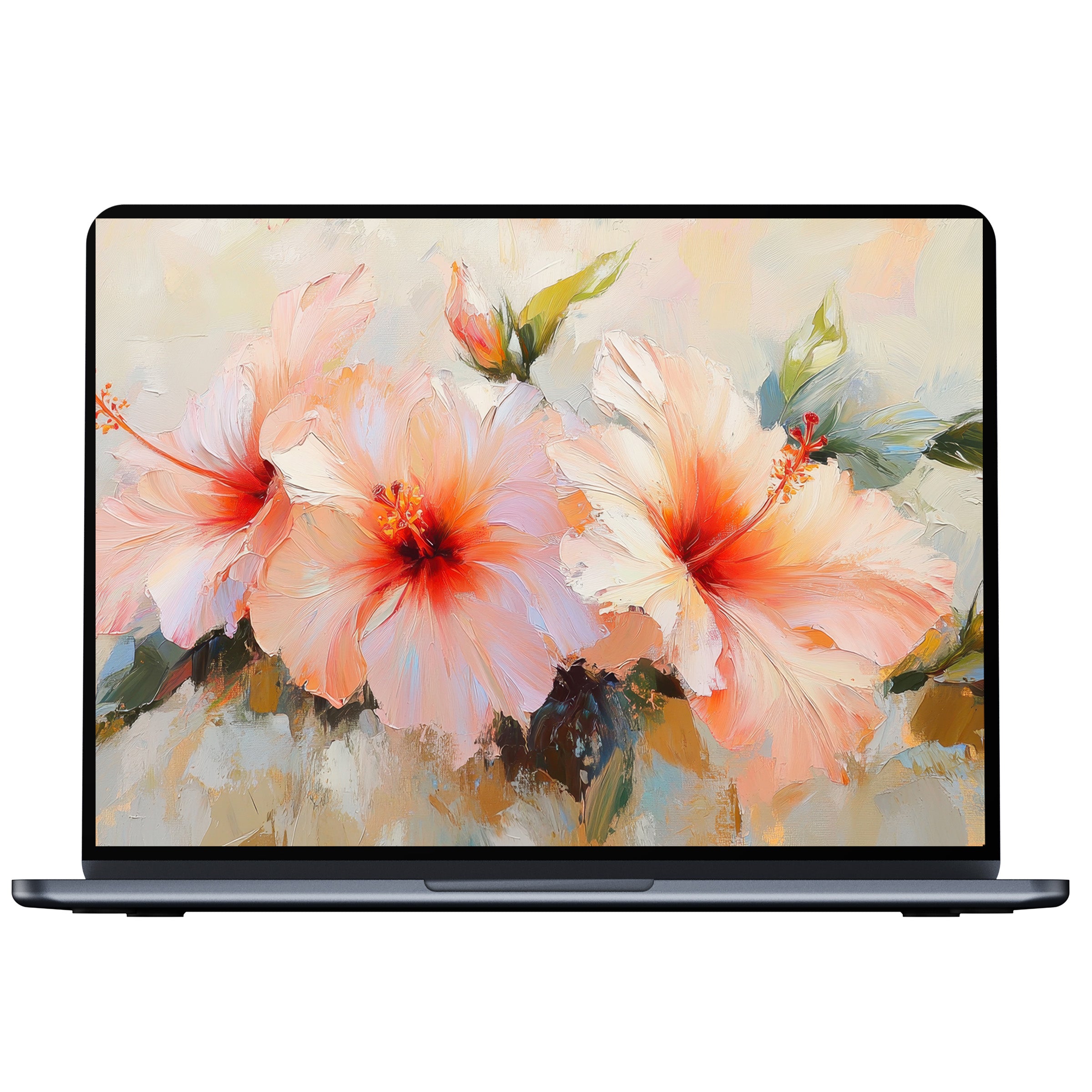 Elegant botanical desktop wallpaper with vibrant pink flowers, perfect digital download for PC or laptop, inspiring calm and mindfulness