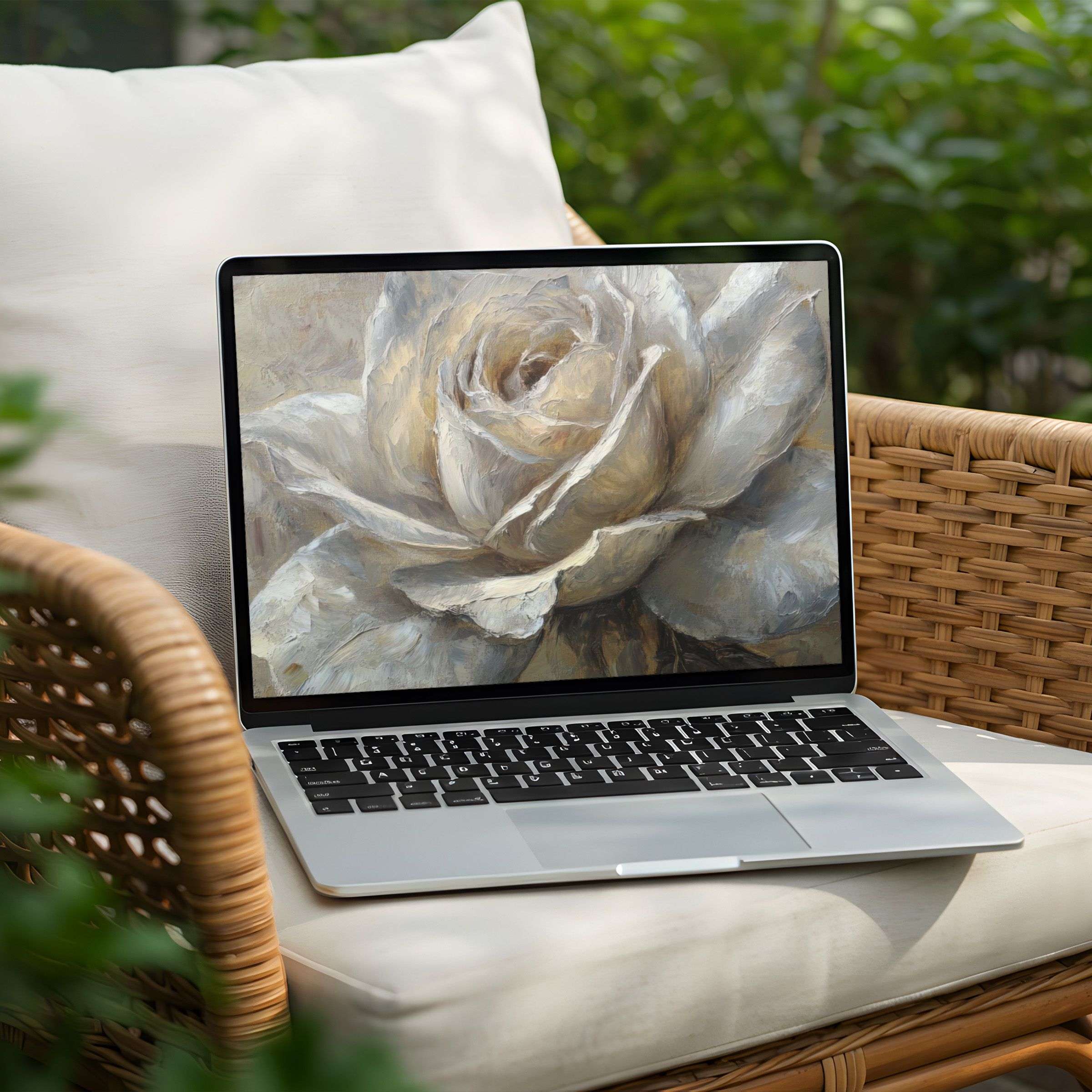 Elegant ivory rose desktop background for PC or Laptop, offering instant download for mindfulness and serene inspiration
