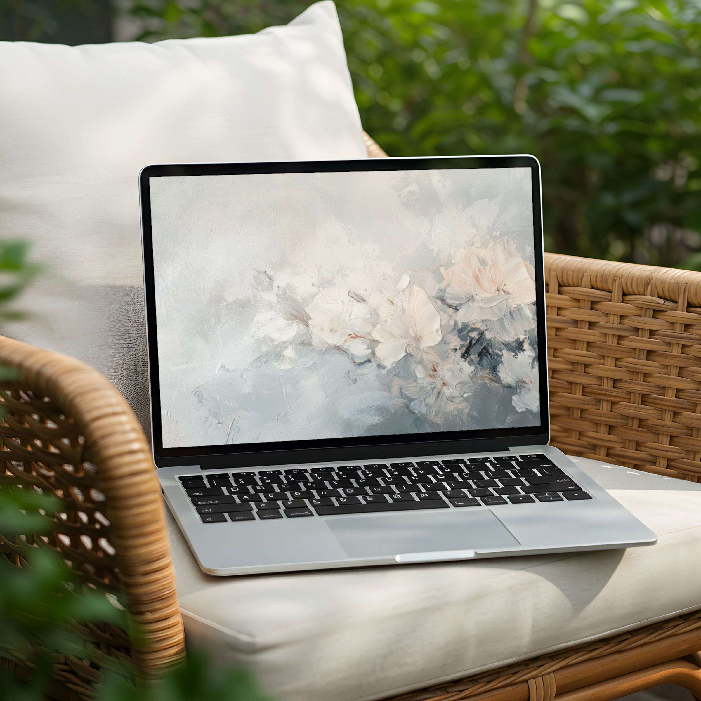 Elegant floral digital art for desktop background on a laptop offers an instant download for PC lovers seeking inspiration and calm