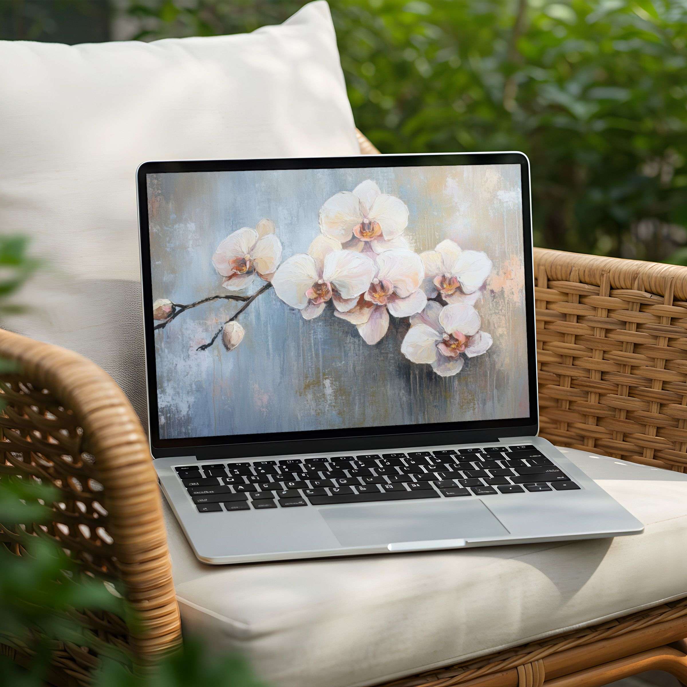Elegant desktop background showcasing soft pastel orchid artwork on PC or Laptop brings instant download inspiration and calm